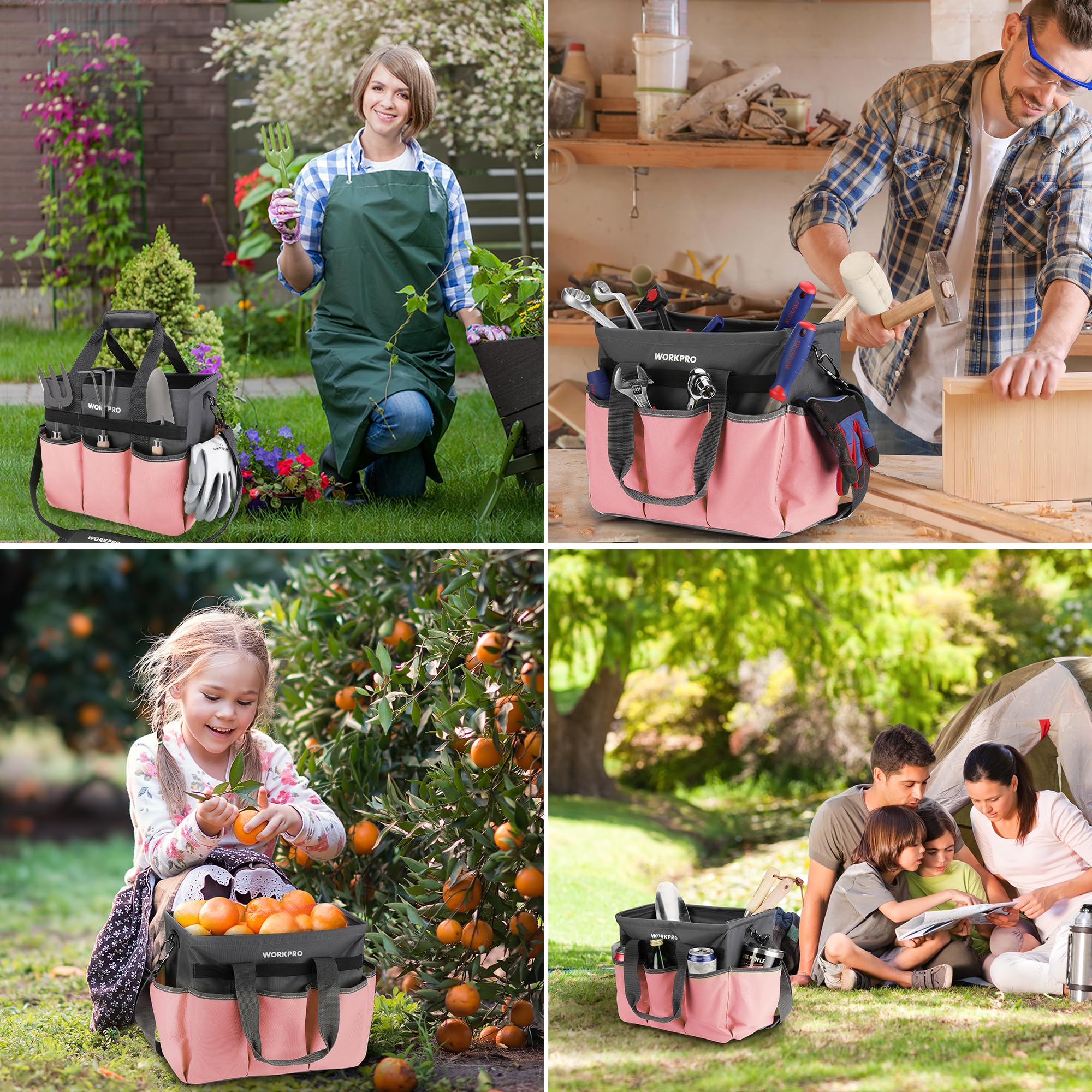 Foto 8 pulgar | Bolsa Para Herramientas De Jardín Workpro Heavy Duty Con 10 Bolsillos, Color Rosa - Venta Internacional.