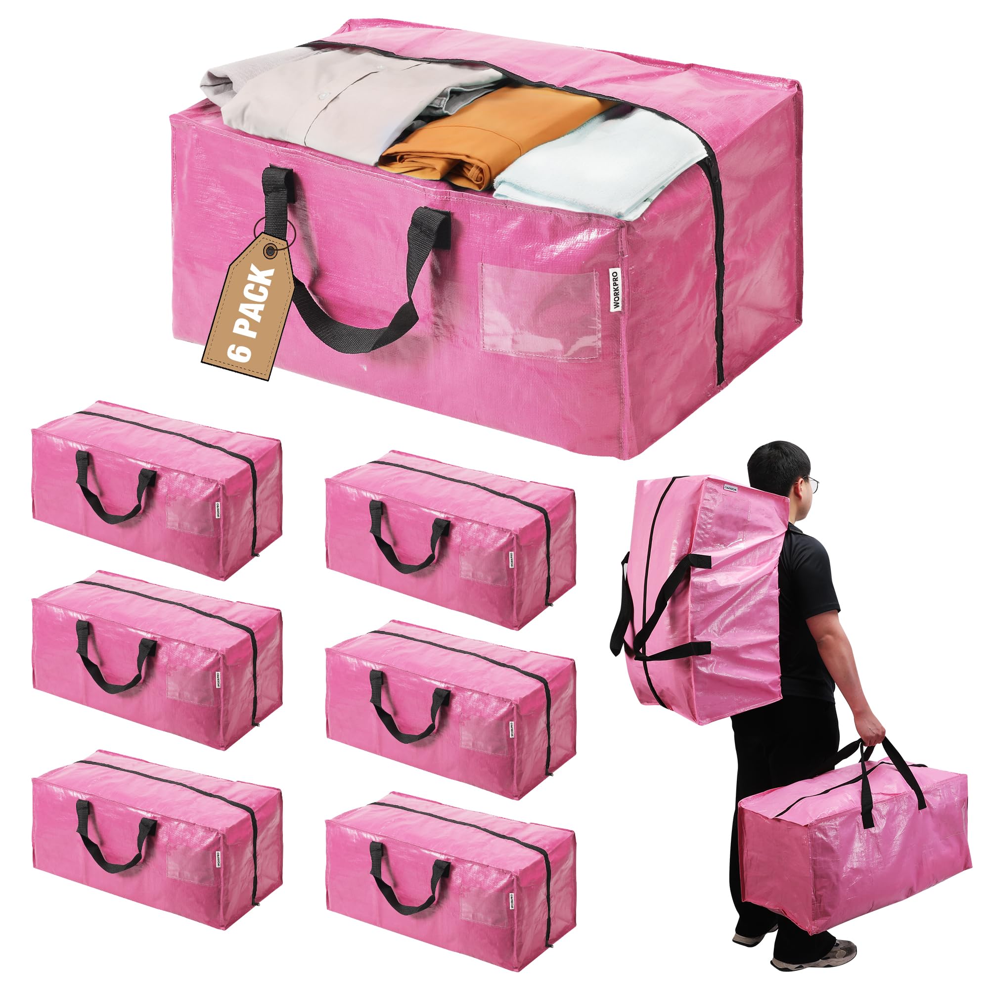 Foto 2 pulgar | Bolsas De Mudanza Workpro Extra Grandes, Paquete De 6 Con Cremalleras Y Asas - Venta Internacional.