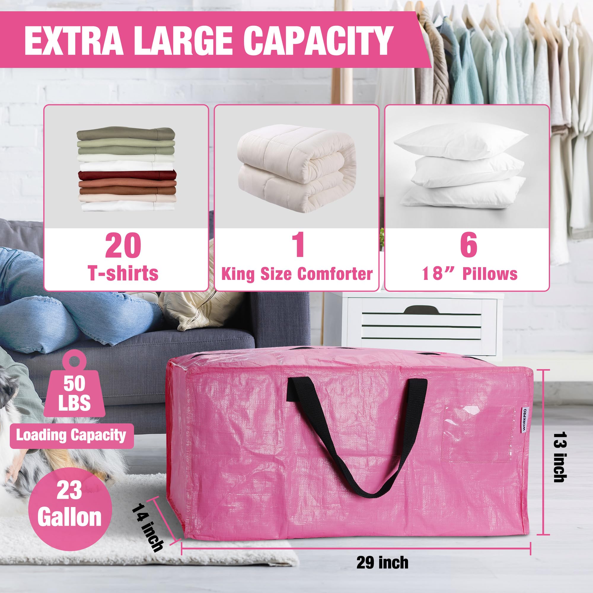 Foto 4 pulgar | Bolsas De Mudanza Workpro Extra Grandes, Paquete De 6 Con Cremalleras Y Asas - Venta Internacional.