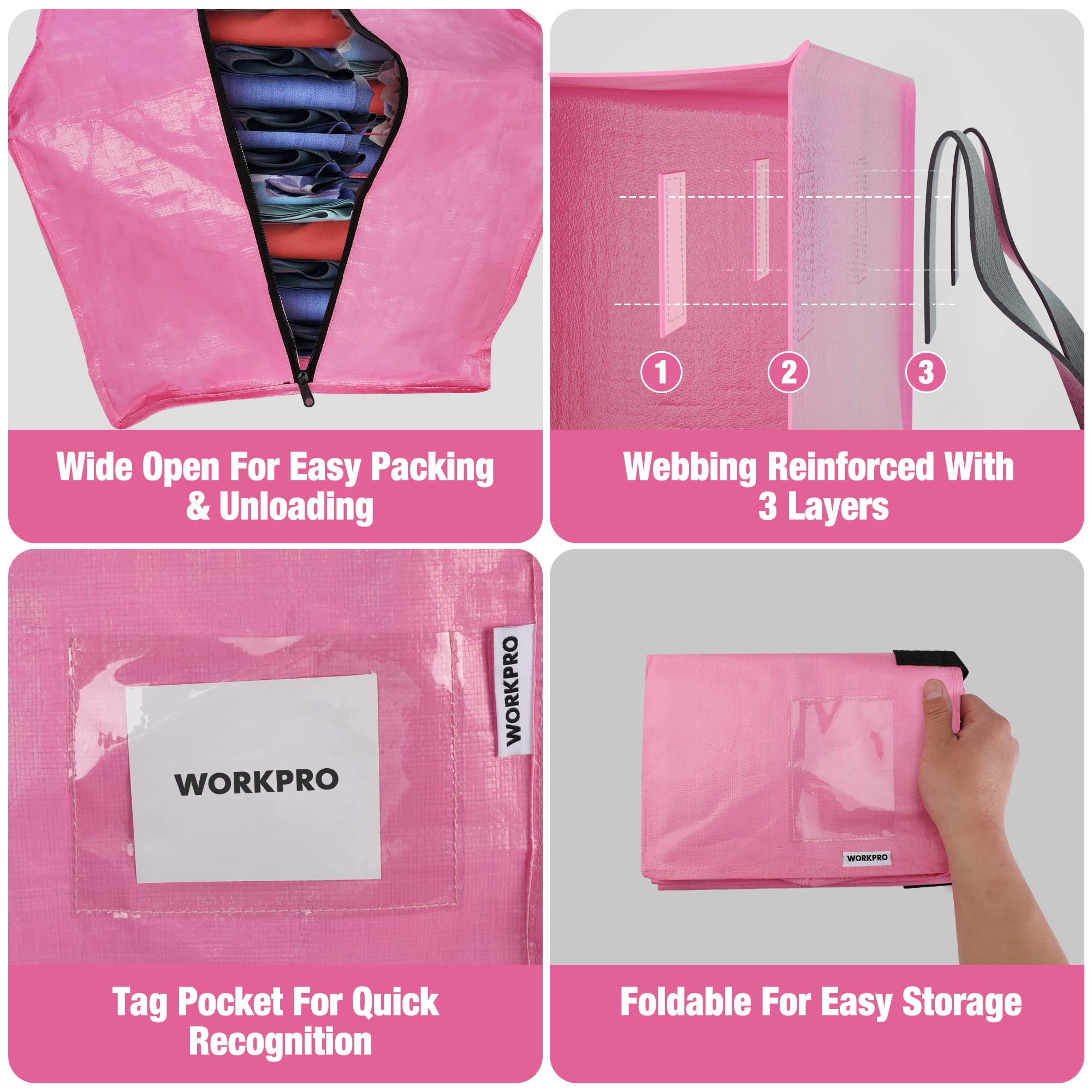Foto 6 pulgar | Bolsas De Mudanza Workpro Extra Grandes, Paquete De 6 Con Cremalleras Y Asas - Venta Internacional.