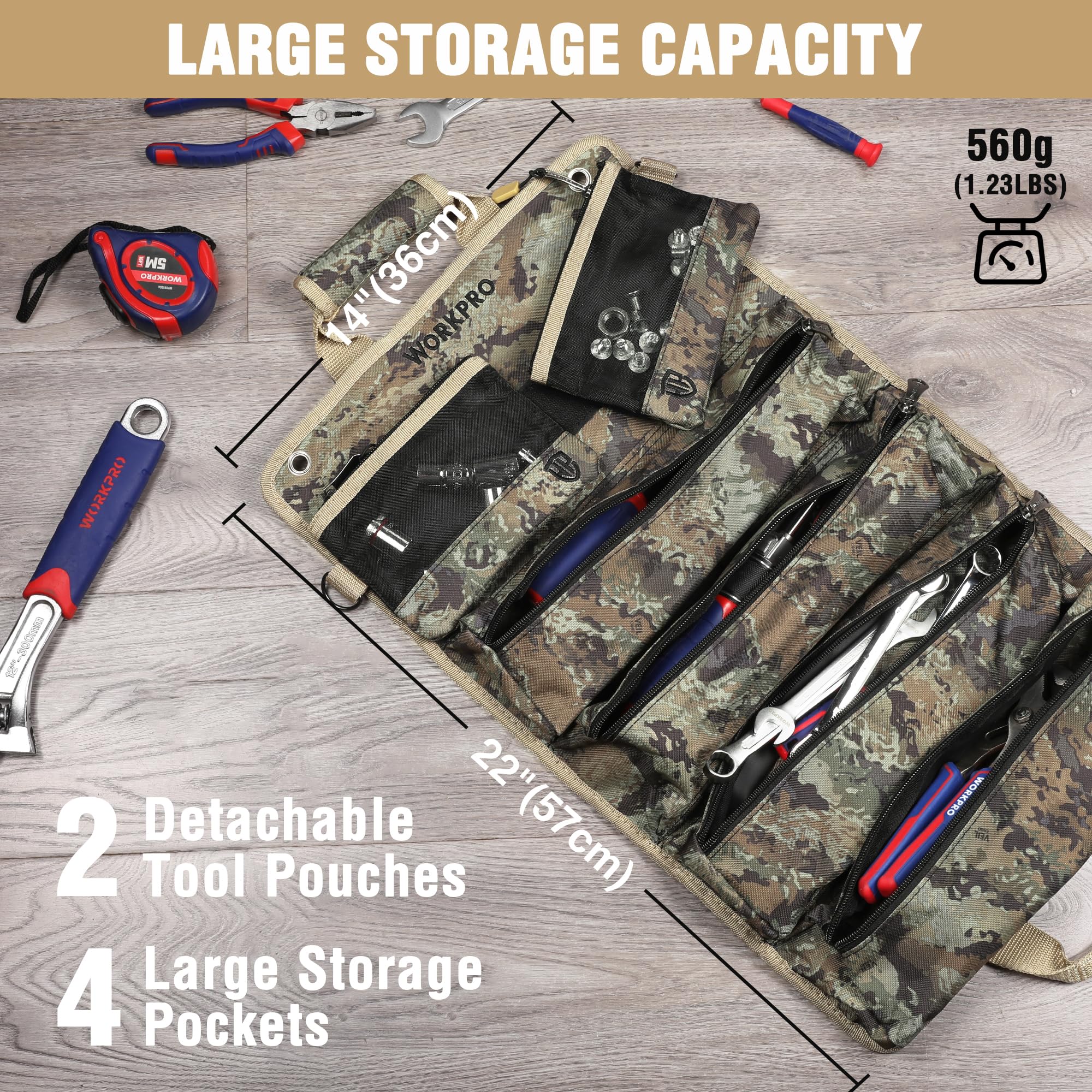 Foto 4 pulgar | Bolsa Enrollable Para Herramientas Workpro Con Bolsas Desmontables Y 6 Bolsillos - Venta Internacional.