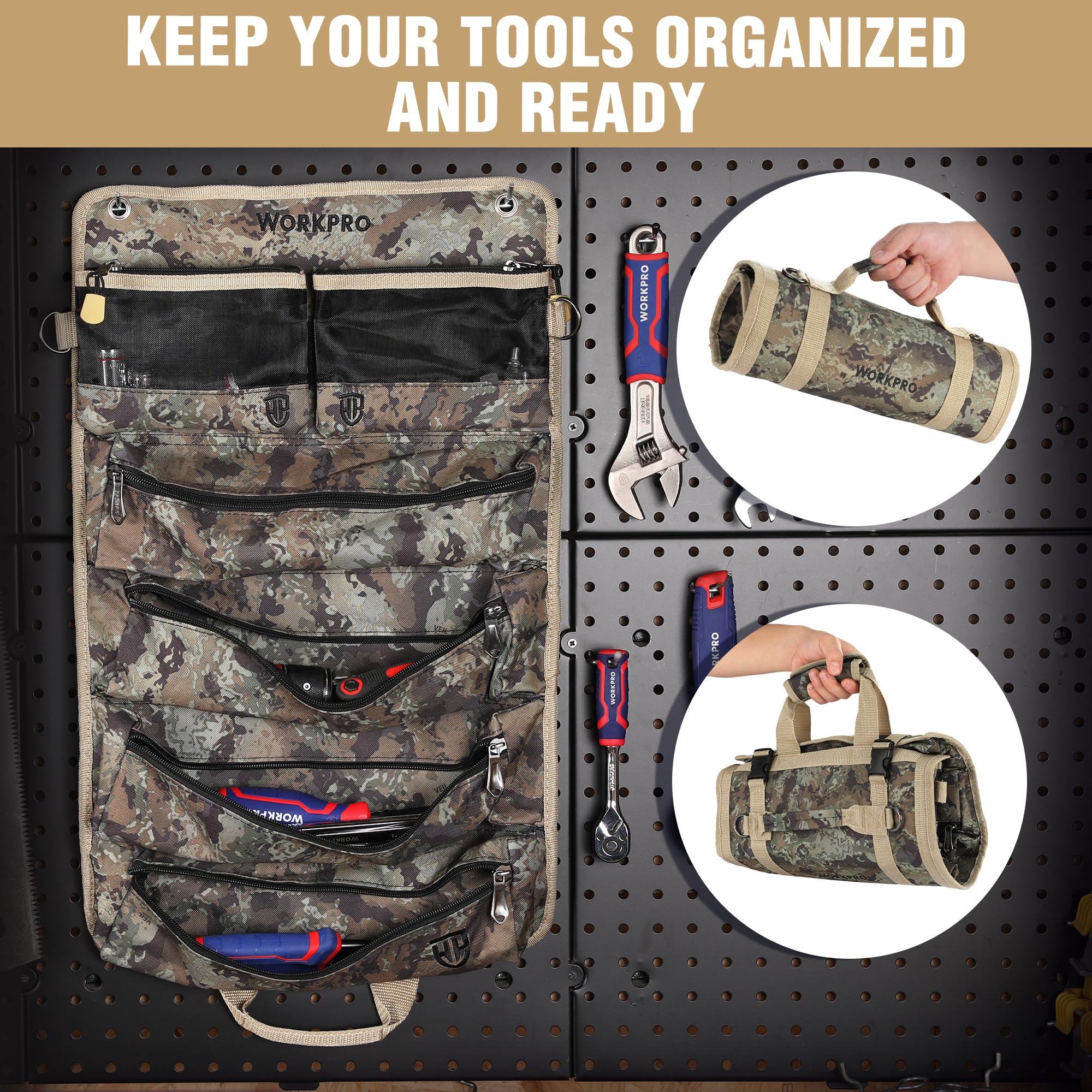 Foto 4 | Bolsa Enrollable Para Herramientas Workpro Con Bolsas Desmontables Y 6 Bolsillos - Venta Internacional.