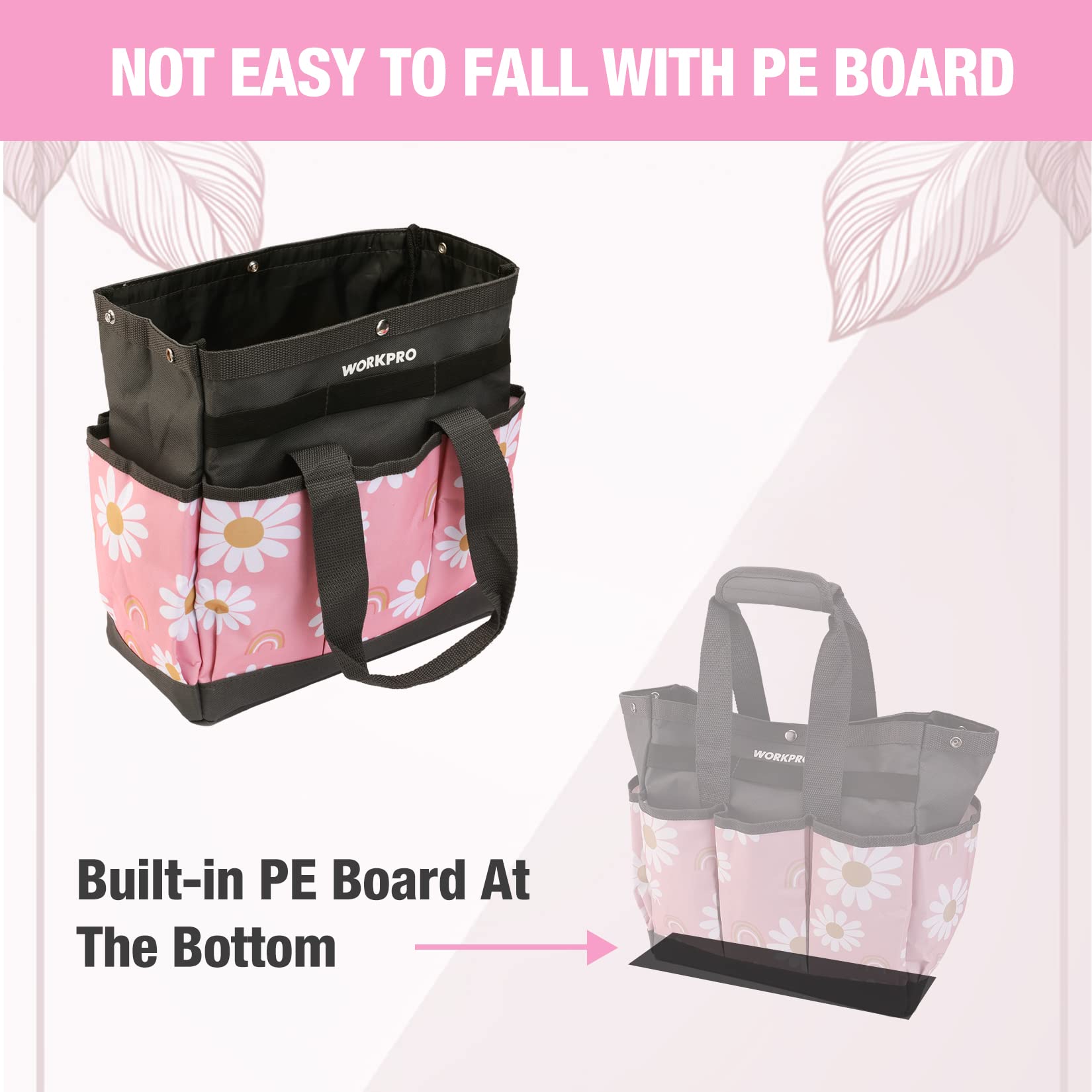 Foto 6 pulgar | Bolsa De Jardín Workpro Floral Oxford Rosa De 30 X 30 X 15 Cm - Venta Internacional.