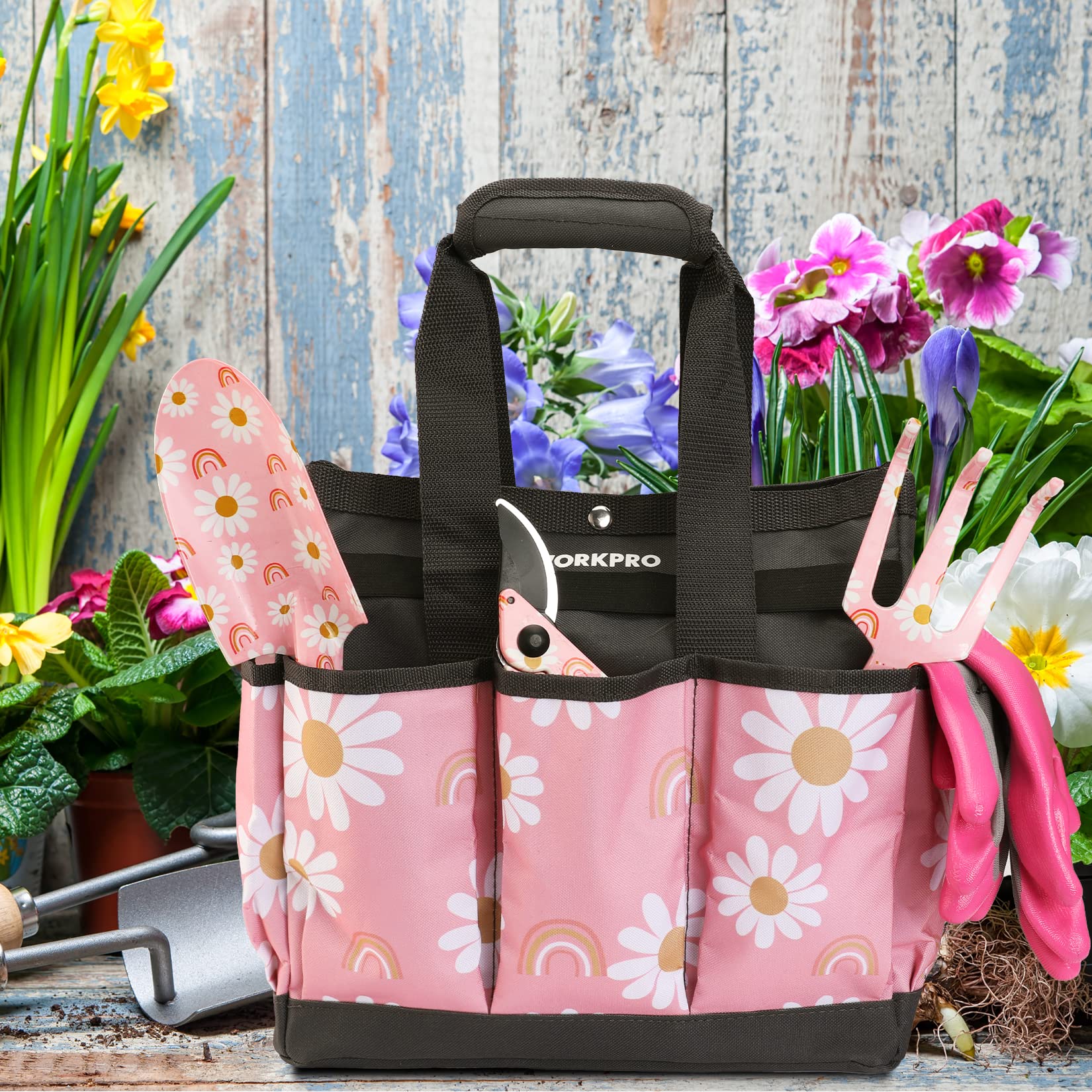 Foto 8 pulgar | Bolsa De Jardín Workpro Floral Oxford Rosa De 30 X 30 X 15 Cm - Venta Internacional.