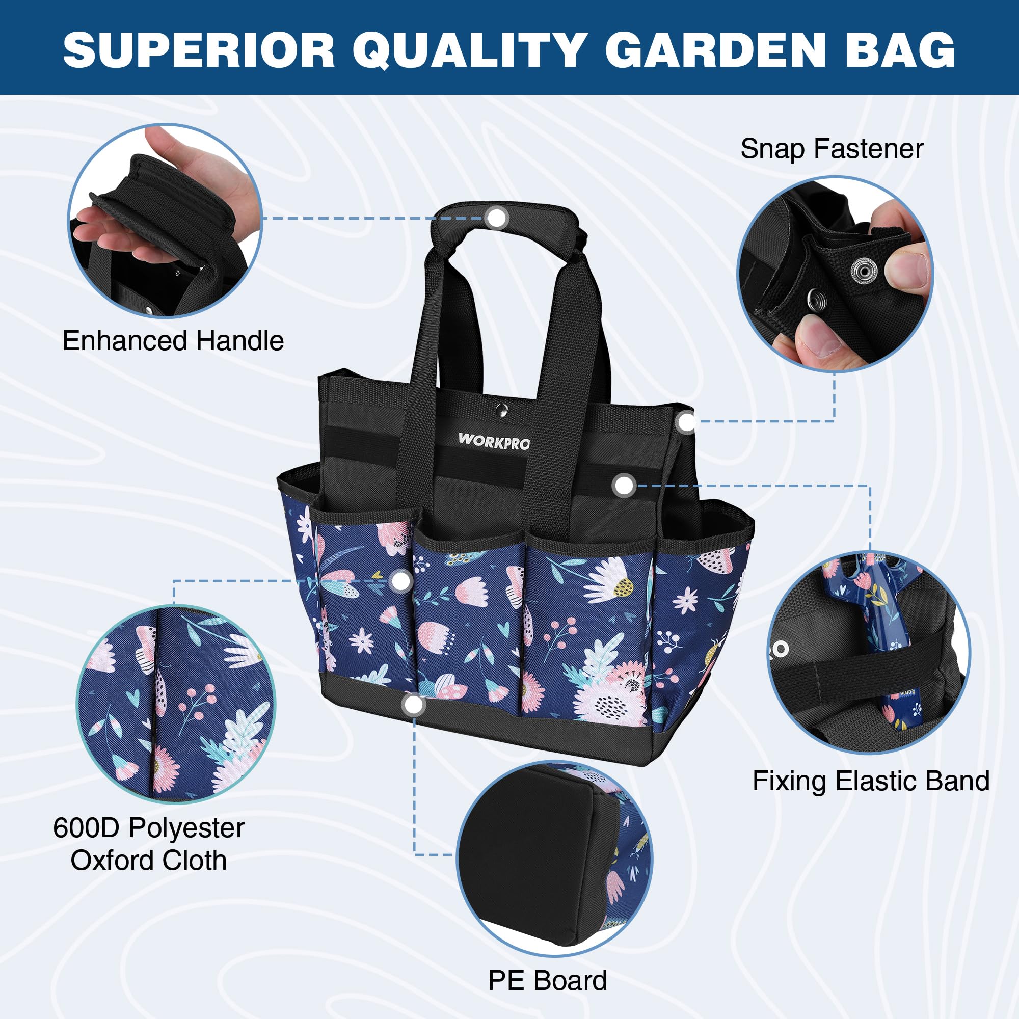 Foto 4 pulgar | Bolsa Para Herramientas De Jardín Workpro, 9 Bolsillos, Oxford Heavy Duty, Azul - Venta Internacional.