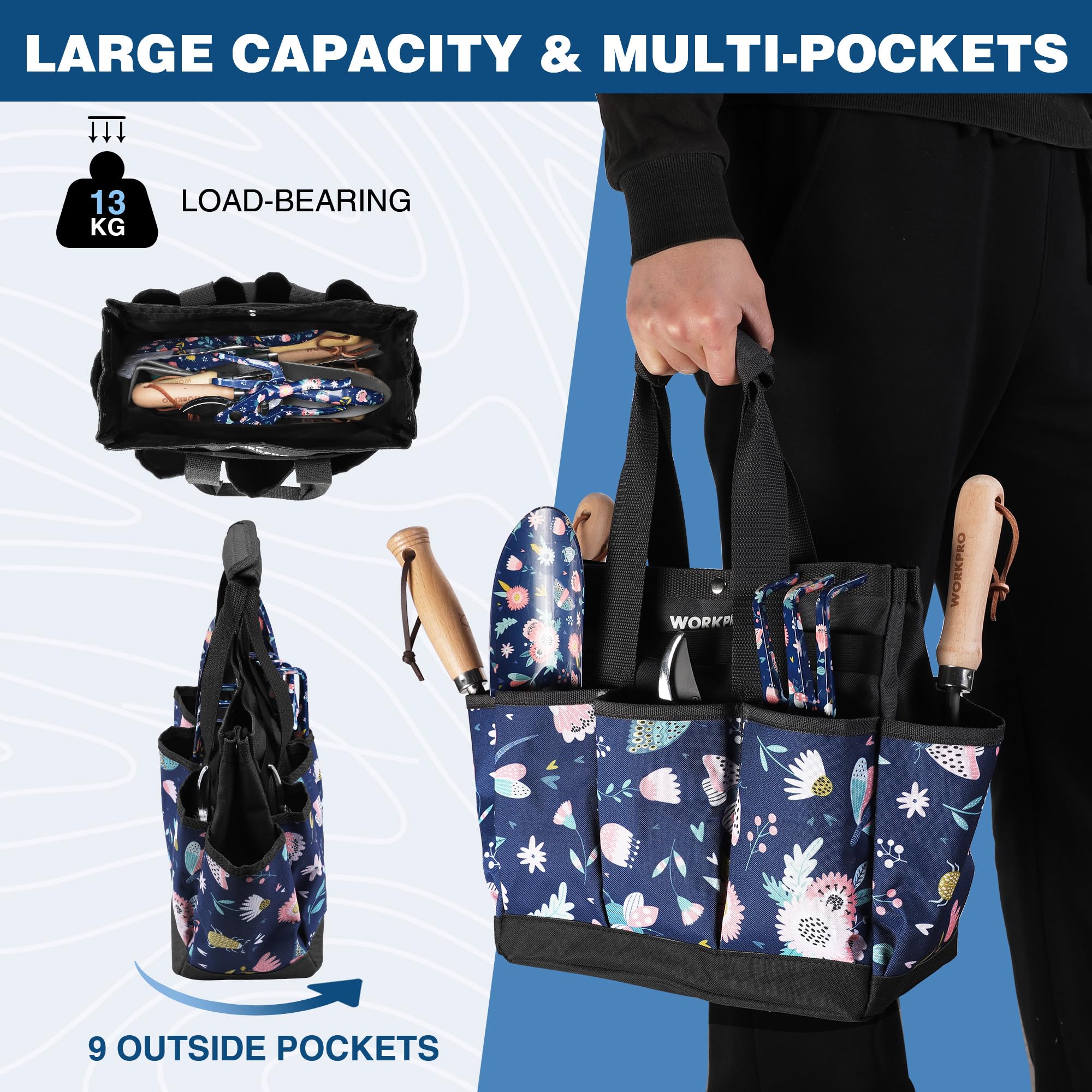 Foto 5 | Bolsa Para Herramientas De Jardín Workpro, 9 Bolsillos, Oxford Heavy Duty, Azul - Venta Internacional.