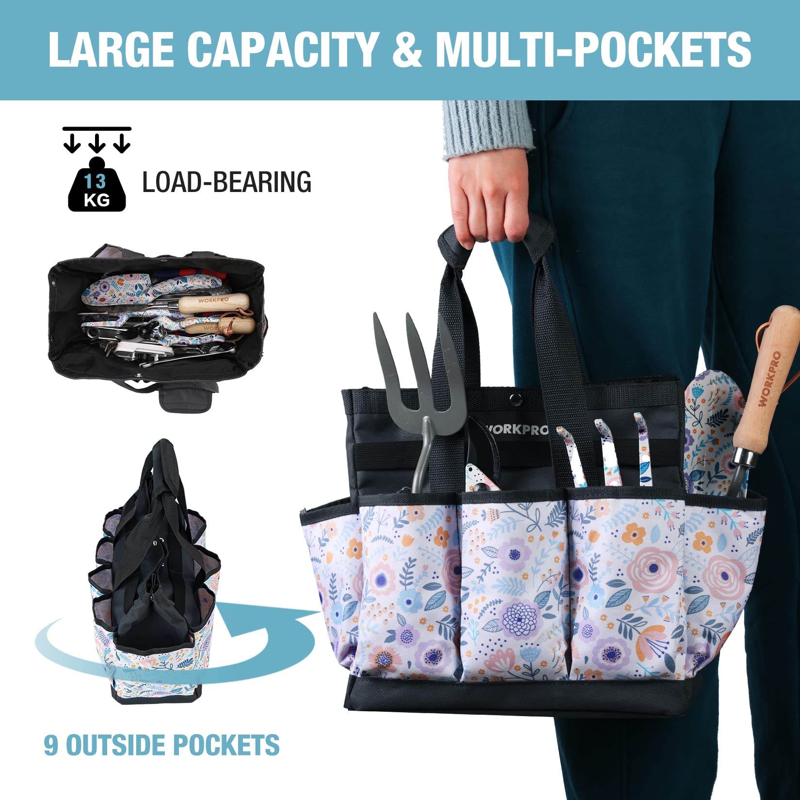 Foto 4 | Bolsa Para Herramientas De Jardín Workpro De 9 Bolsillos, Oxford, Muy Resistente, 12 X 12 X 6 Cm - Venta Internacional.