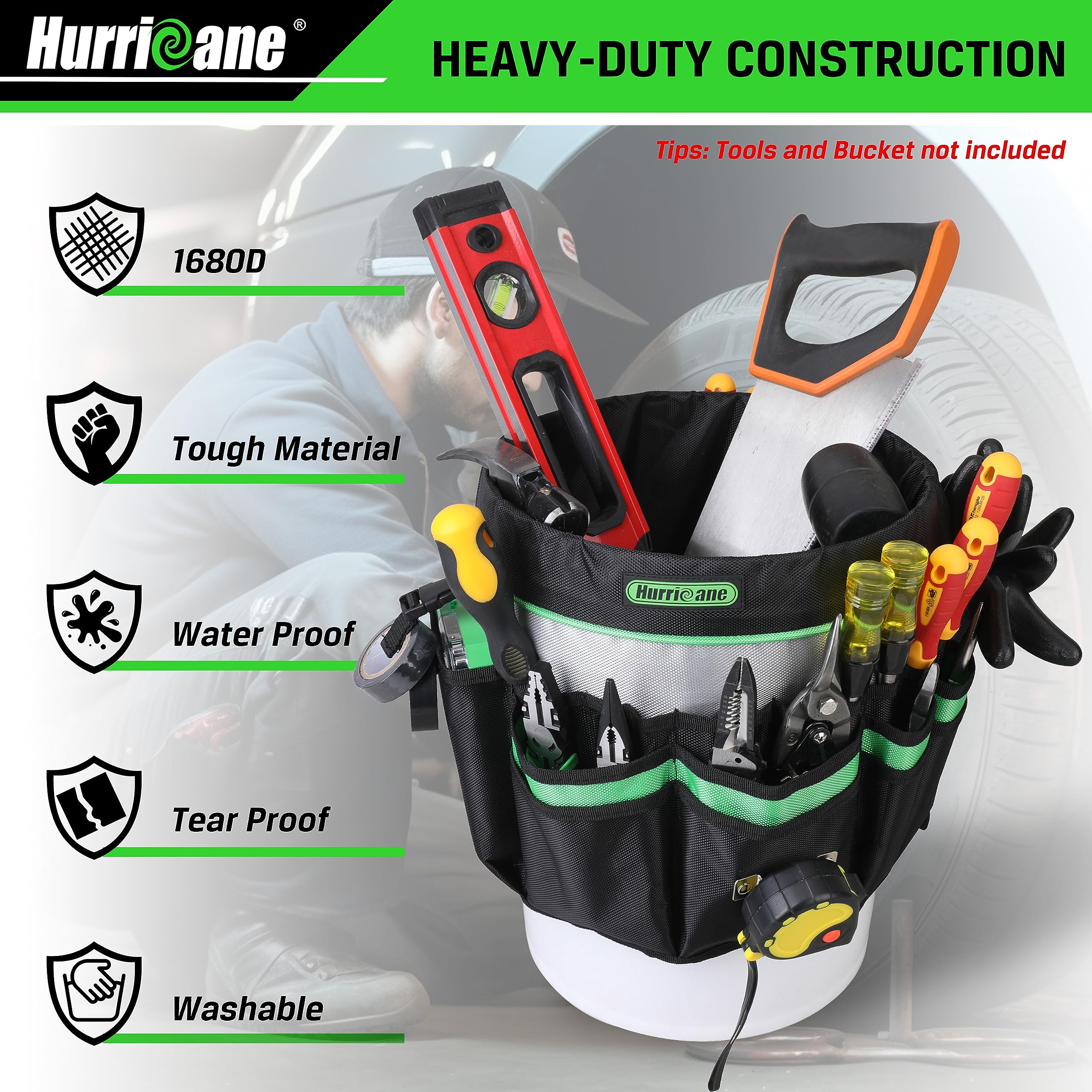 Foto 3 pulgar | Organizador De Bolsas Para Herramientas Hurricane, Balde De 5 Galones Con 52 Bolsillos - Venta Internacional.