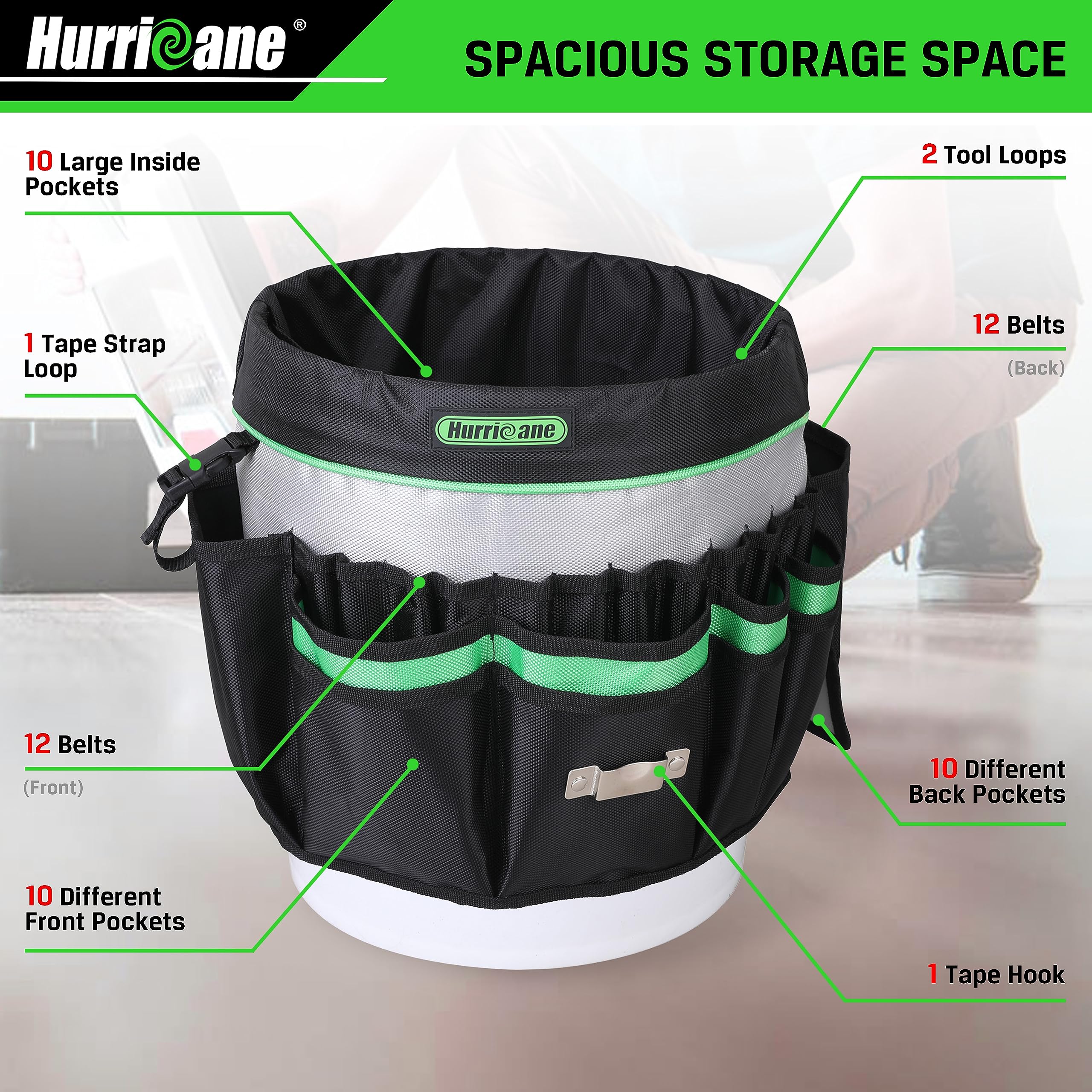 Foto 4 pulgar | Organizador De Bolsas Para Herramientas Hurricane, Balde De 5 Galones Con 52 Bolsillos - Venta Internacional.