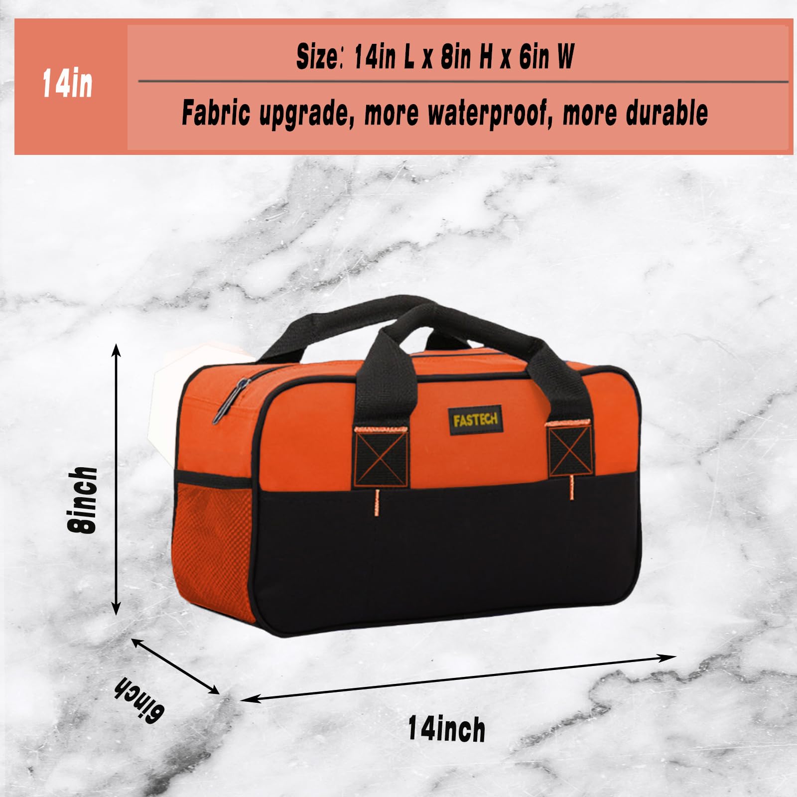 Foto 2 | Bolsa Para Herramientas Fastech, 14 Pulgadas, Boca Ancha, Impermeable, Naranja - Venta Internacional.
