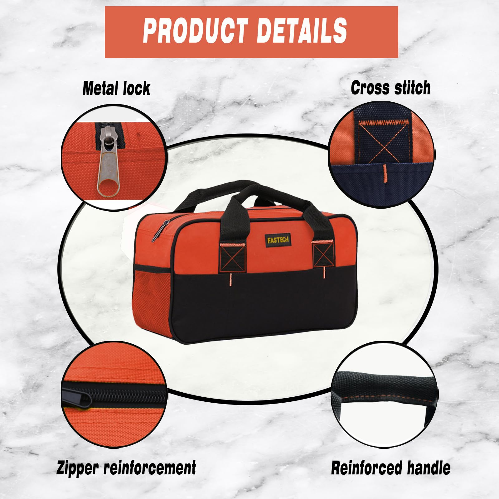 Foto 5 pulgar | Bolsa Para Herramientas Fastech, 14 Pulgadas, Boca Ancha, Impermeable, Naranja - Venta Internacional.