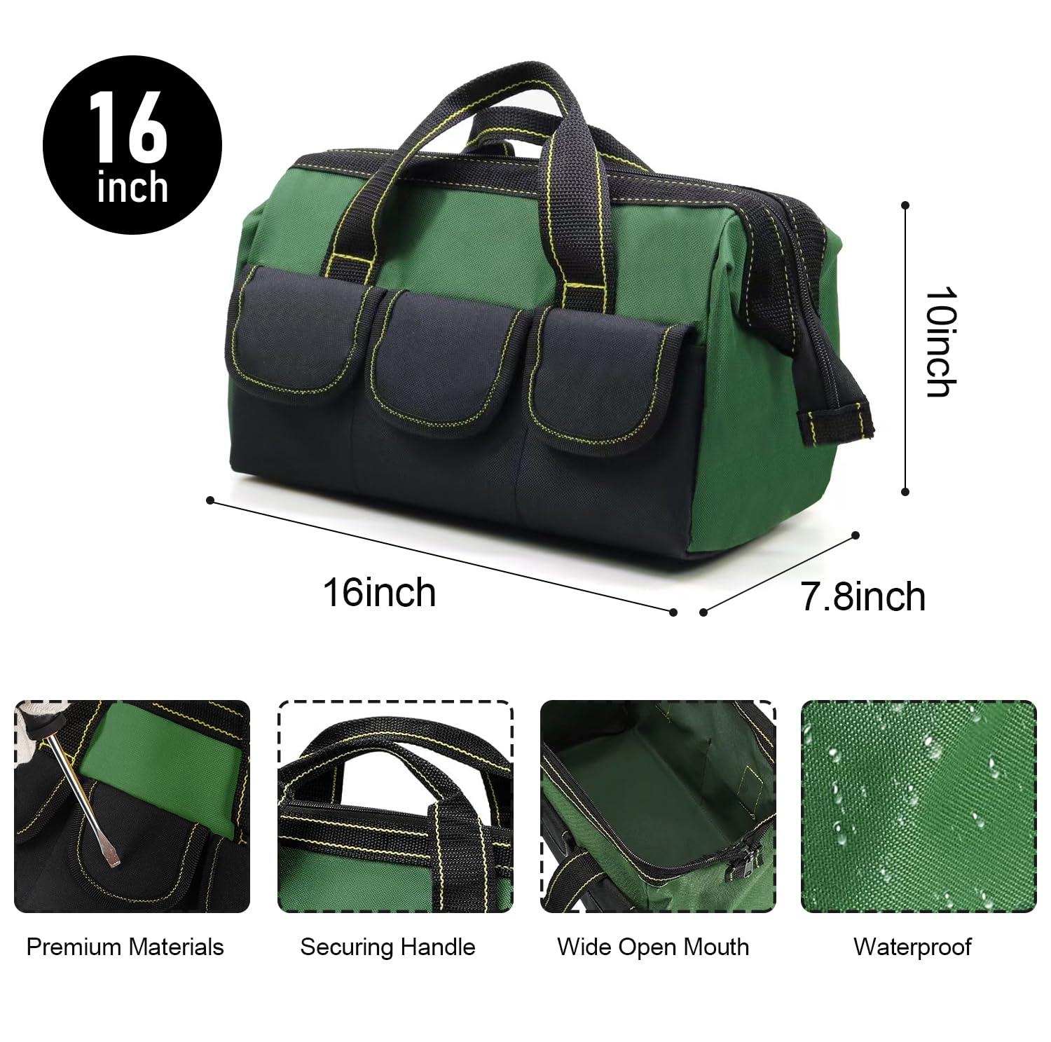 Foto 3 pulgar | Bolsa De Herramientas Genérica, Robusta, De Boca Ancha, 16 Pulgadas, Impermeable, Verde - Venta Internacional.