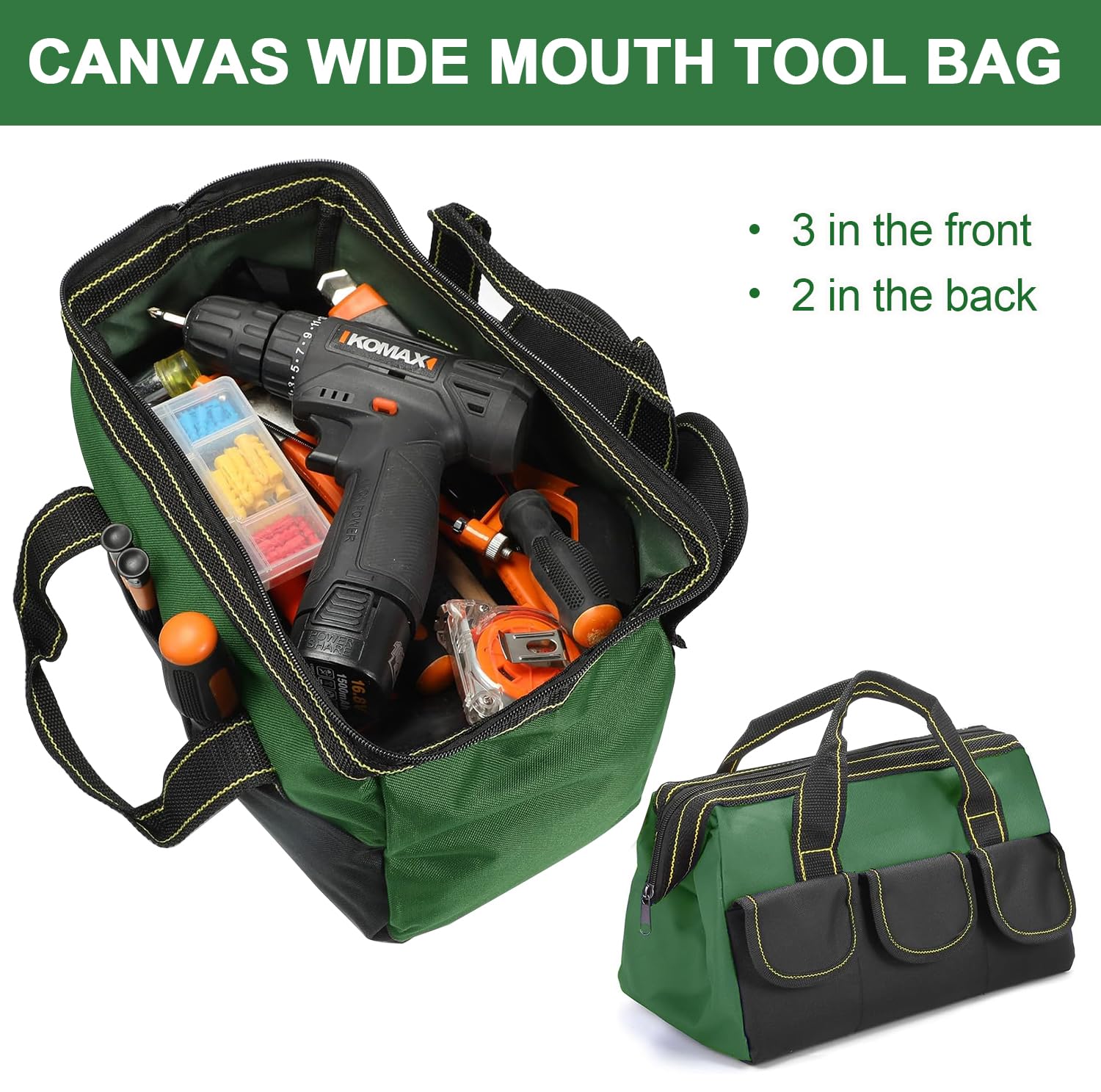 Foto 5 pulgar | Bolsa De Herramientas Genérica, Robusta, De Boca Ancha, 16 Pulgadas, Impermeable, Verde - Venta Internacional.