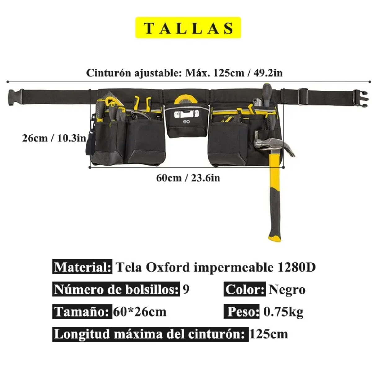 Foto 3 pulgar | Cinturón Y Porta Herramientas Con Bolsas Portaherramientas Eo Safe Imports Esi-18769 Negro