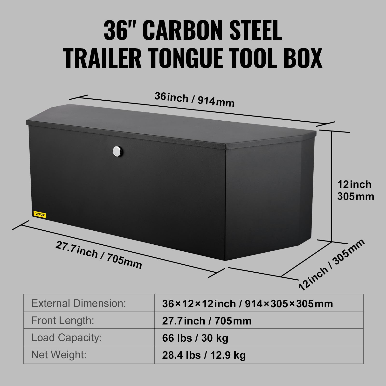 Foto 8 pulgar | Lengonera Vevor Steel Para Remolque, 36 X 12 X 12 Cm, Con Cierre Para Recogida - Venta Internacional.