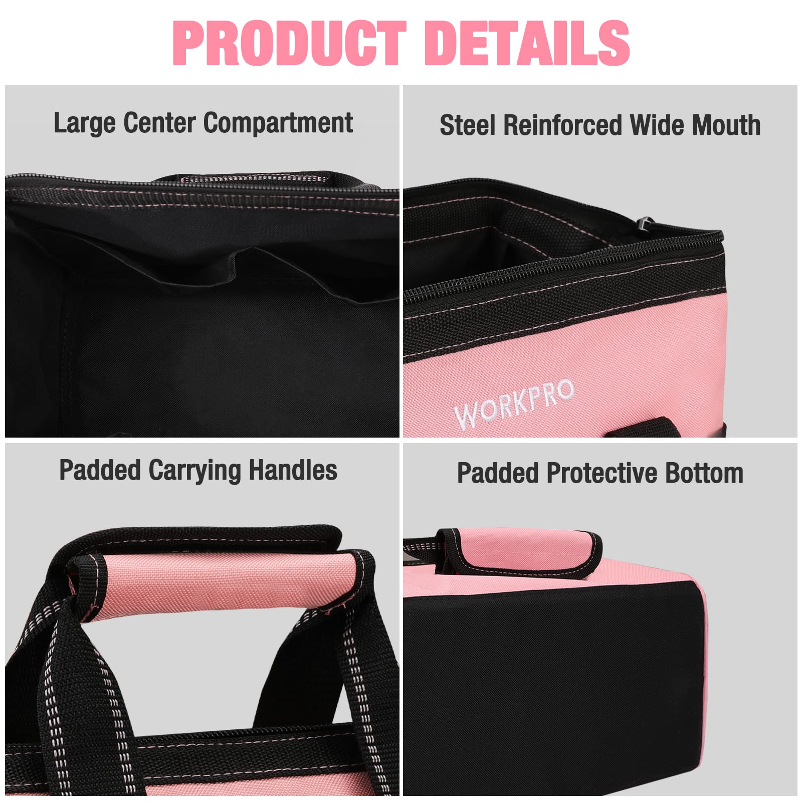 Foto 4 pulgar | Bolsa Para Herramientas Workpro De Tela Rosa De 13 Pulgadas Con Bolsillos - Venta Internacional.