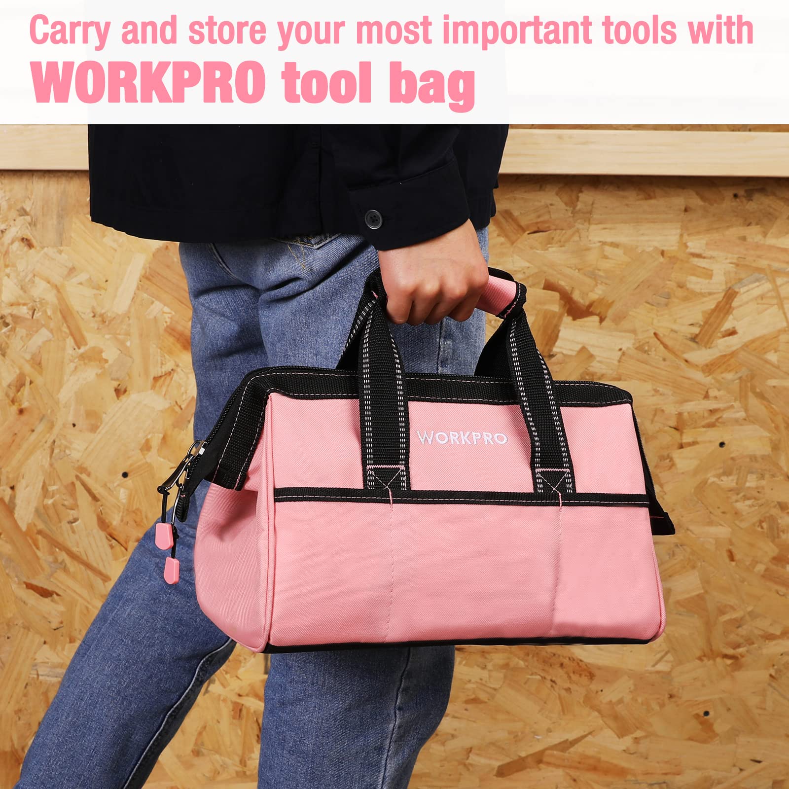 Foto 8 pulgar | Bolsa Para Herramientas Workpro De Tela Rosa De 13 Pulgadas Con Bolsillos - Venta Internacional.