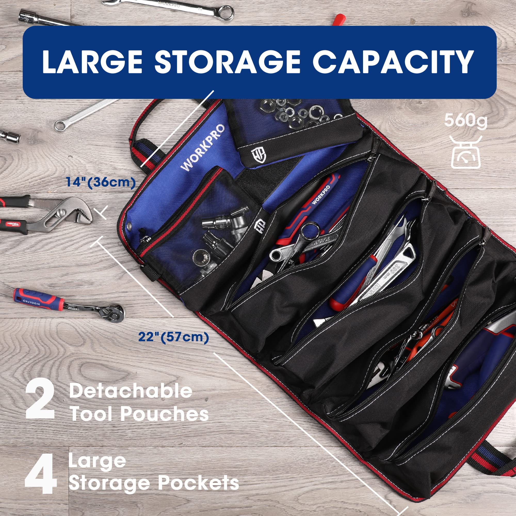 Foto 3 | Bolsa Para Herramientas Workpro Enrollable Con Bolsas Desmontables Y 6 Bolsillos - Venta Internacional.