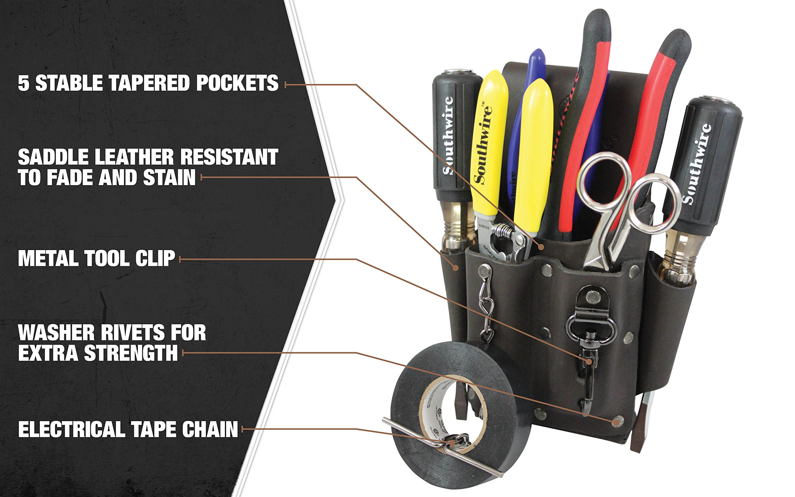 Foto 5 | Funda Para Herramientas Southwire Pouch4 De Piel Con 5 Bolsillos Y Cadena De Cinta - Venta Internacional.