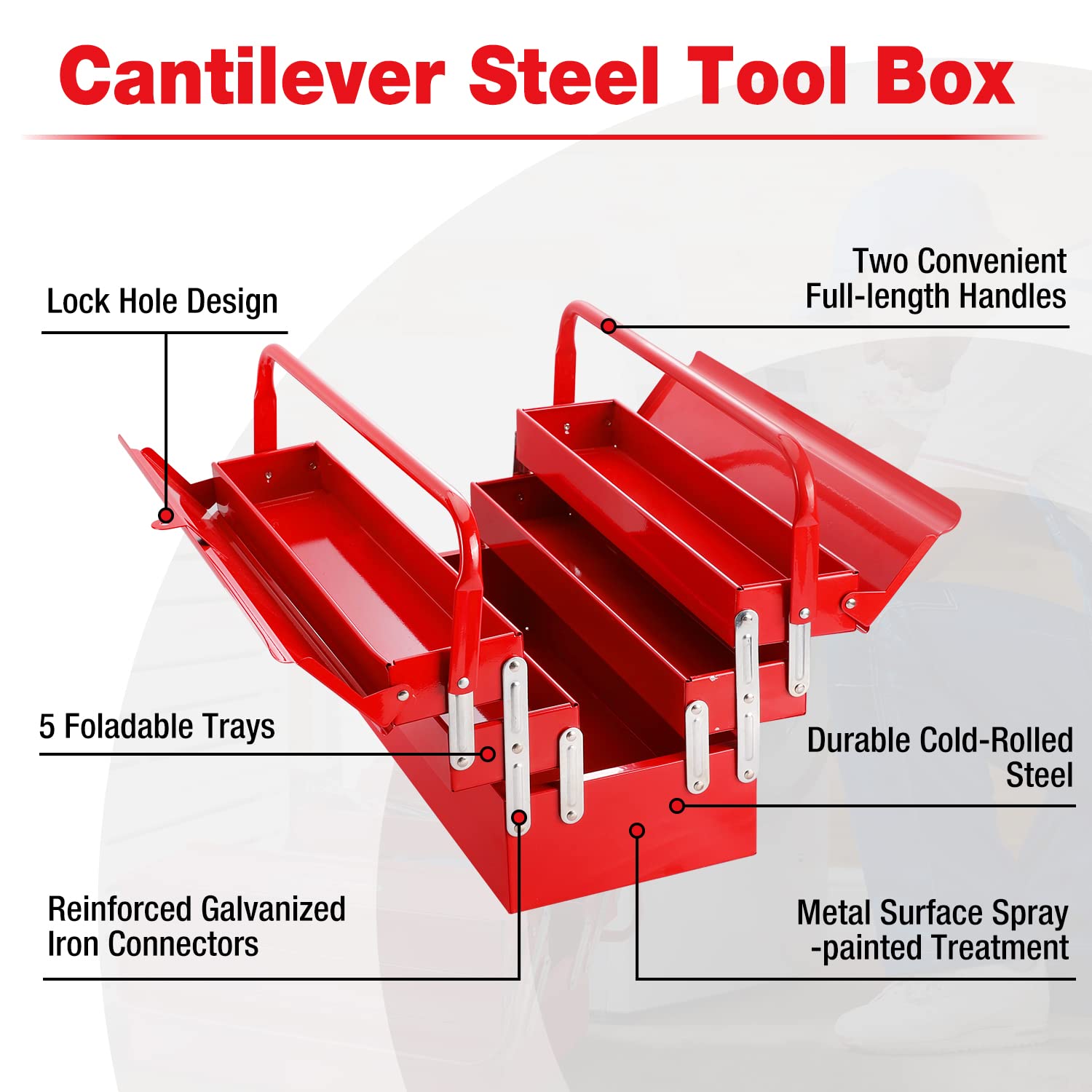Foto 3 pulgar | Caja De Herramientas Workpro De Metal Plegable De 18 Pulgadas, Color Rojo - Venta Internacional.