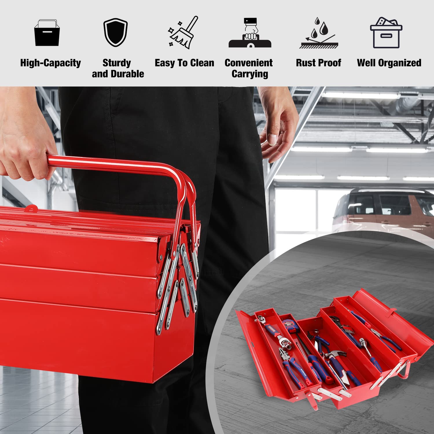 Foto 5 pulgar | Caja De Herramientas Workpro De Metal Plegable De 18 Pulgadas, Color Rojo - Venta Internacional.