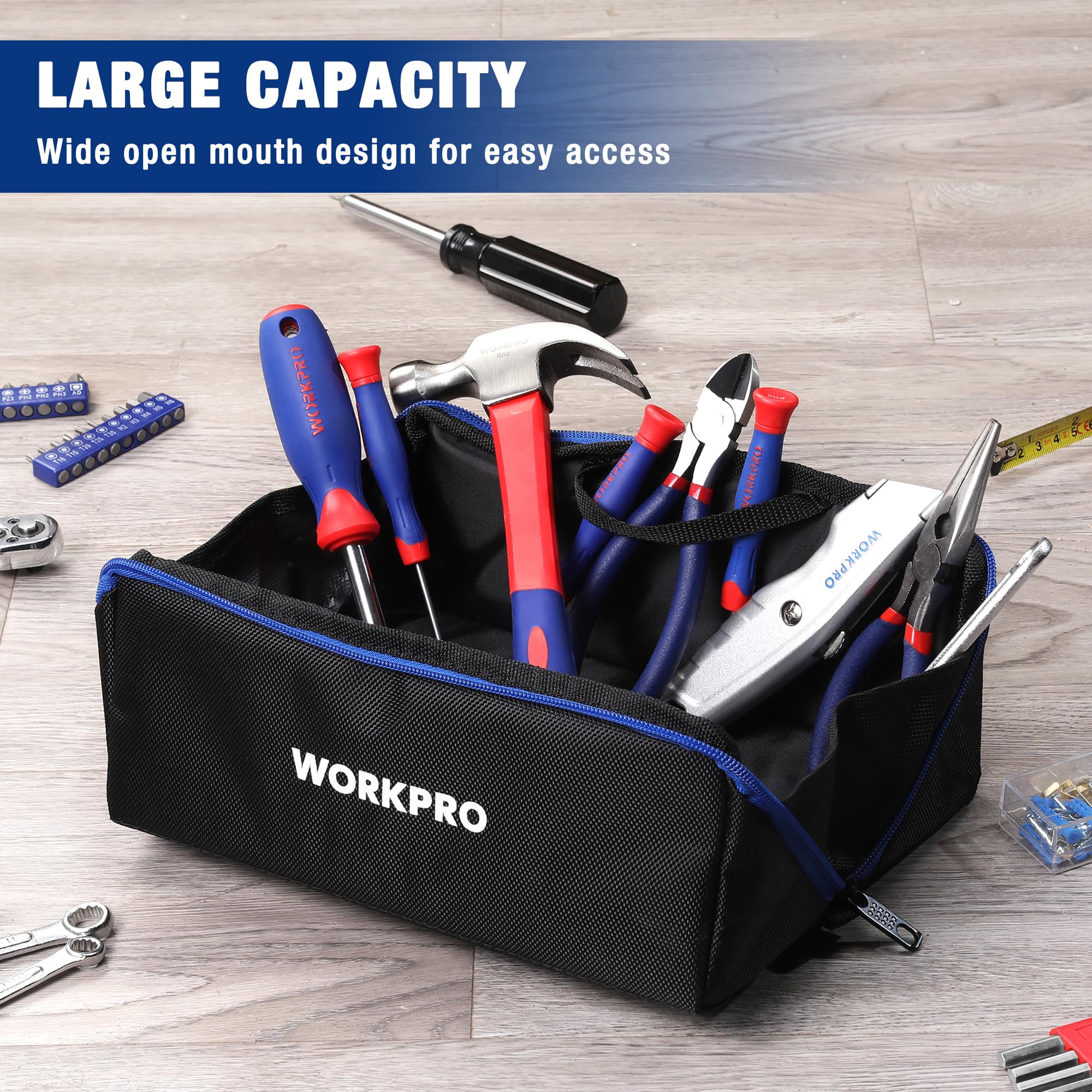 Foto 4 | Bolsa De Herramientas Workpro 10 Utility De Boca Ancha Con Cremallera 1680d Oxford - Venta Internacional.