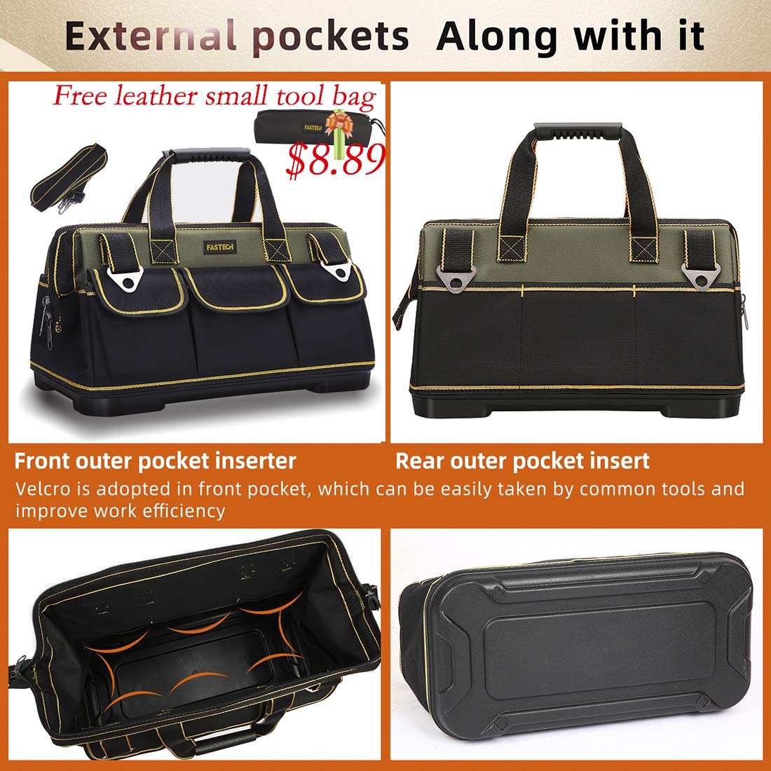 Foto 2 | Bolsa Para Herramientas Fastech, Boca Ancha, 22 Pulgadas, Base Moldeada Impermeable - Venta Internacional.