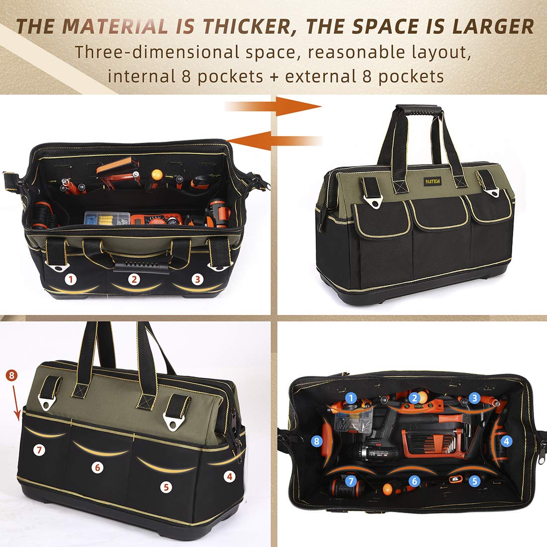 Foto 4 | Bolsa Para Herramientas Fastech, Boca Ancha, 22 Pulgadas, Base Moldeada Impermeable - Venta Internacional.