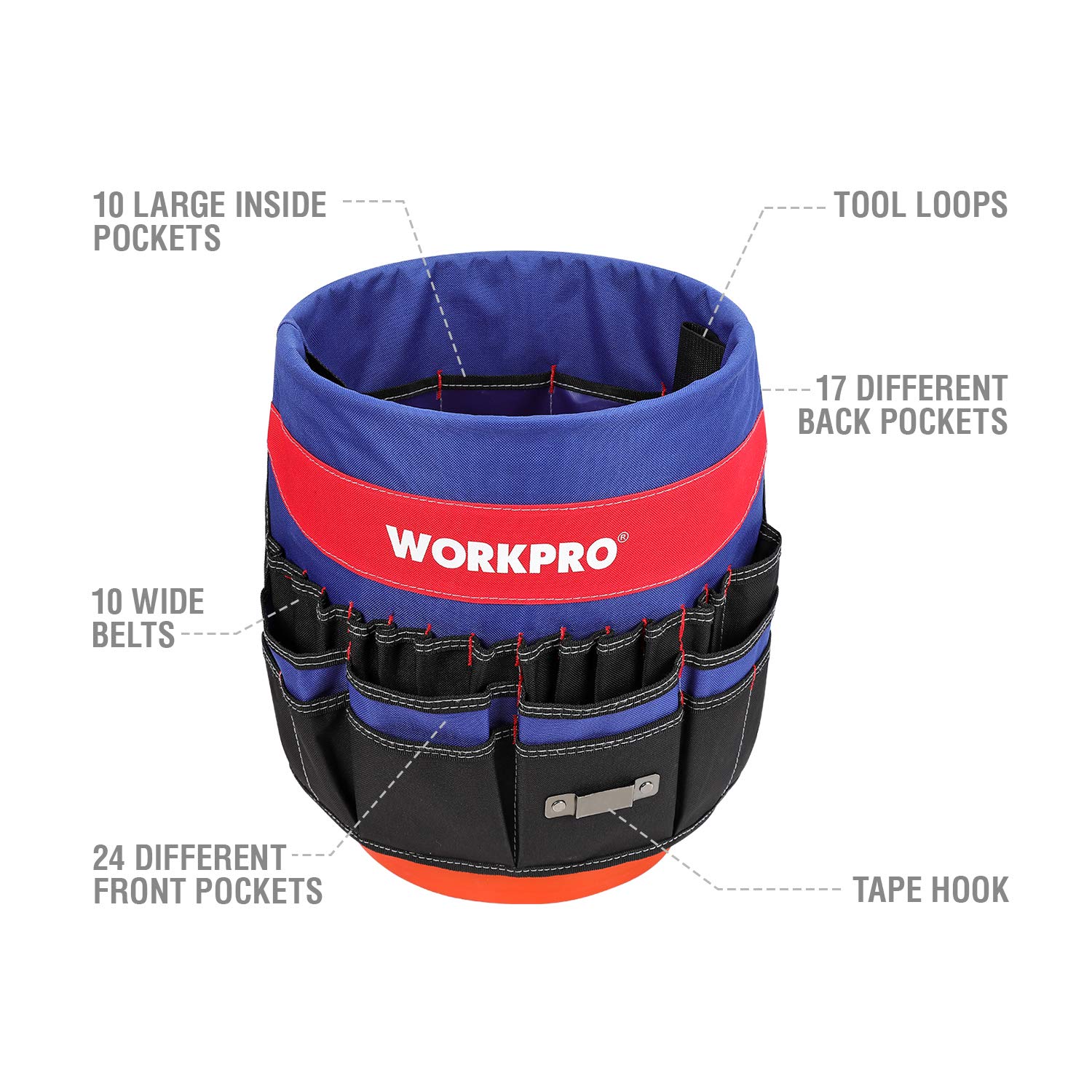 Foto 5 pulgar | Cubeta Organizadora De Herramientas Workpro Para 13-19 Litros Con 51 Bolsillos - Venta Internacional.