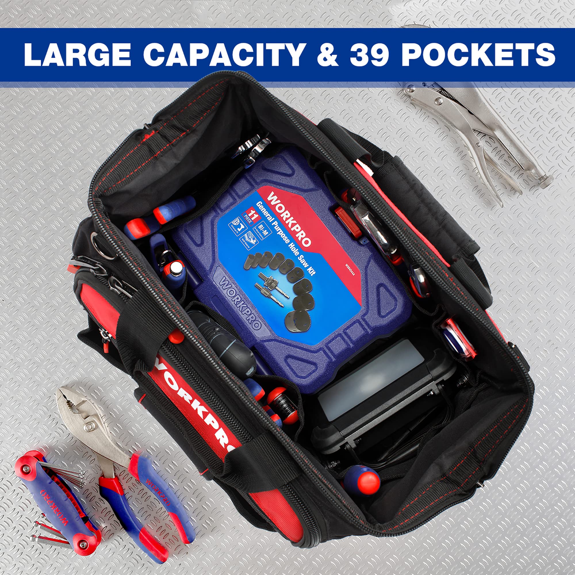 Foto 4 pulgar | Bolsa Para Herramientas Workpro 16, Boca Ancha Con Base Impermeable, 46 Bolsillos - Venta Internacional.