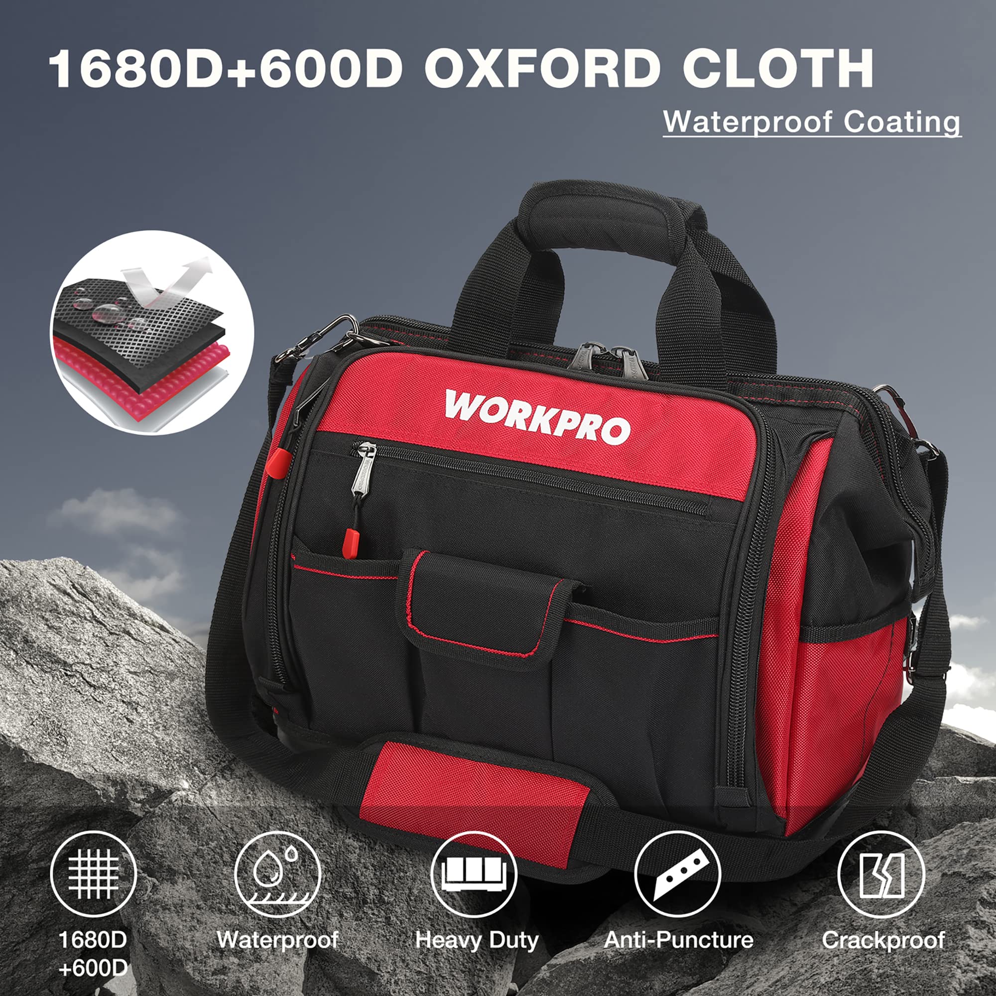 Foto 5 | Bolsa Para Herramientas Workpro 16, Boca Ancha Con Base Impermeable, 46 Bolsillos - Venta Internacional.