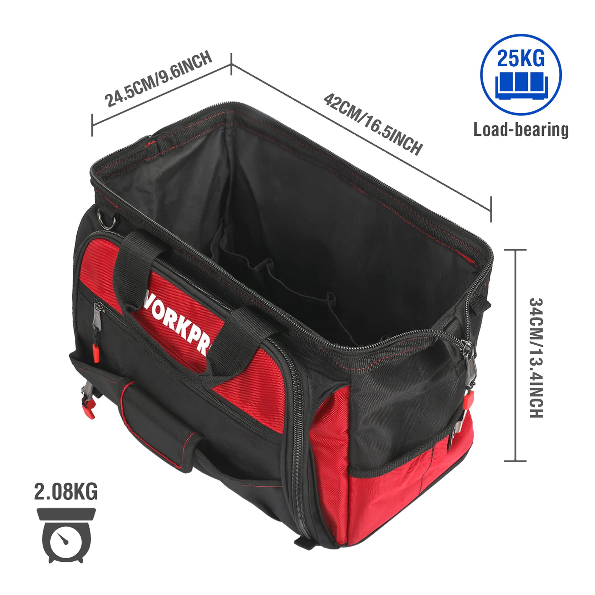 Foto 7 | Bolsa Para Herramientas Workpro 16, Boca Ancha Con Base Impermeable, 46 Bolsillos - Venta Internacional.