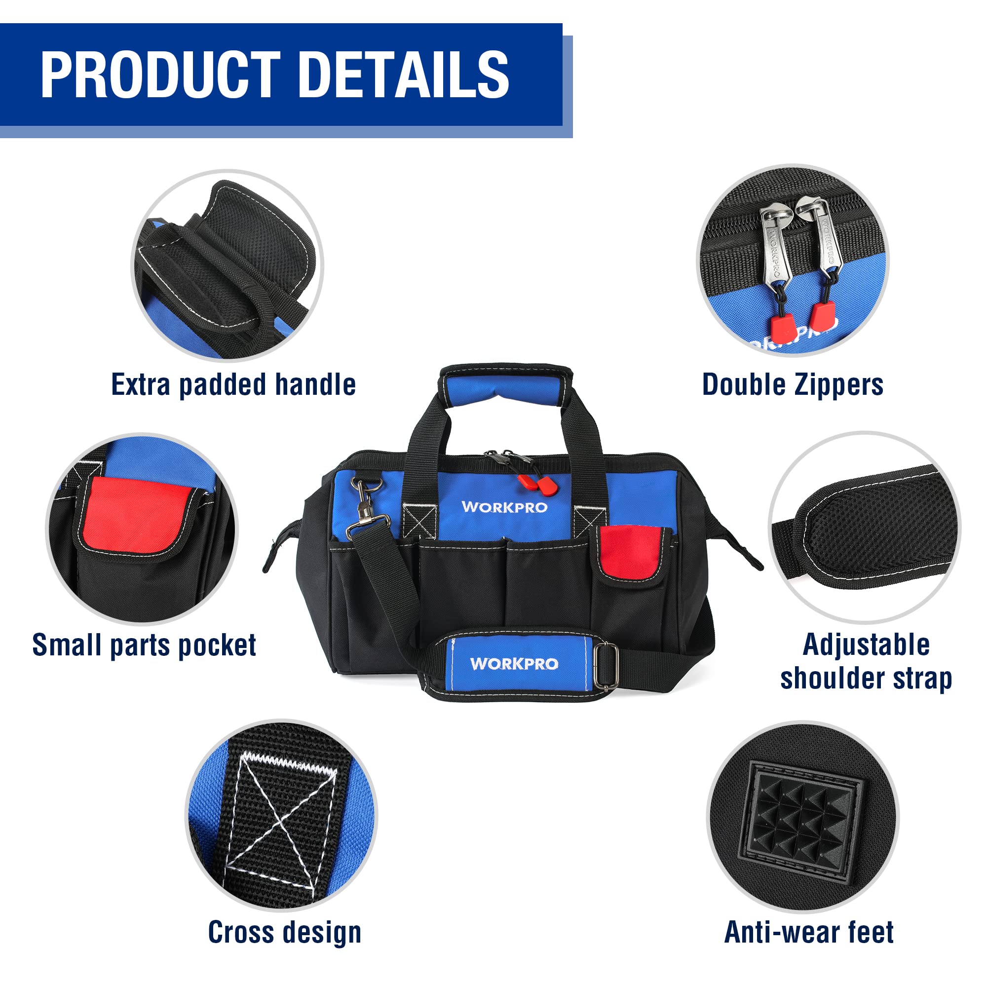 Foto 3 | Bolsa Para Herramientas Workpro De 14 Pulgadas Con Múltiples Bolsillos Y Correa Ajustable - Venta Internacional.