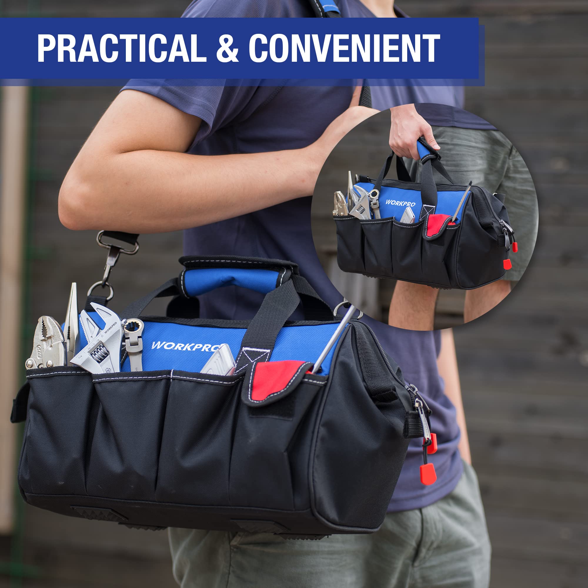 Foto 7 | Bolsa Para Herramientas Workpro De 14 Pulgadas Con Múltiples Bolsillos Y Correa Ajustable - Venta Internacional.