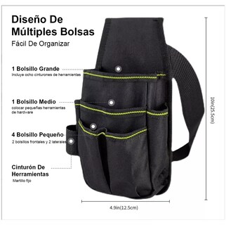 Foto 2 | Bolsa Porta Herramientas Lab.g Profesional Cinturón Ajust 13 Compartimientos Negro Orillas Amarillas