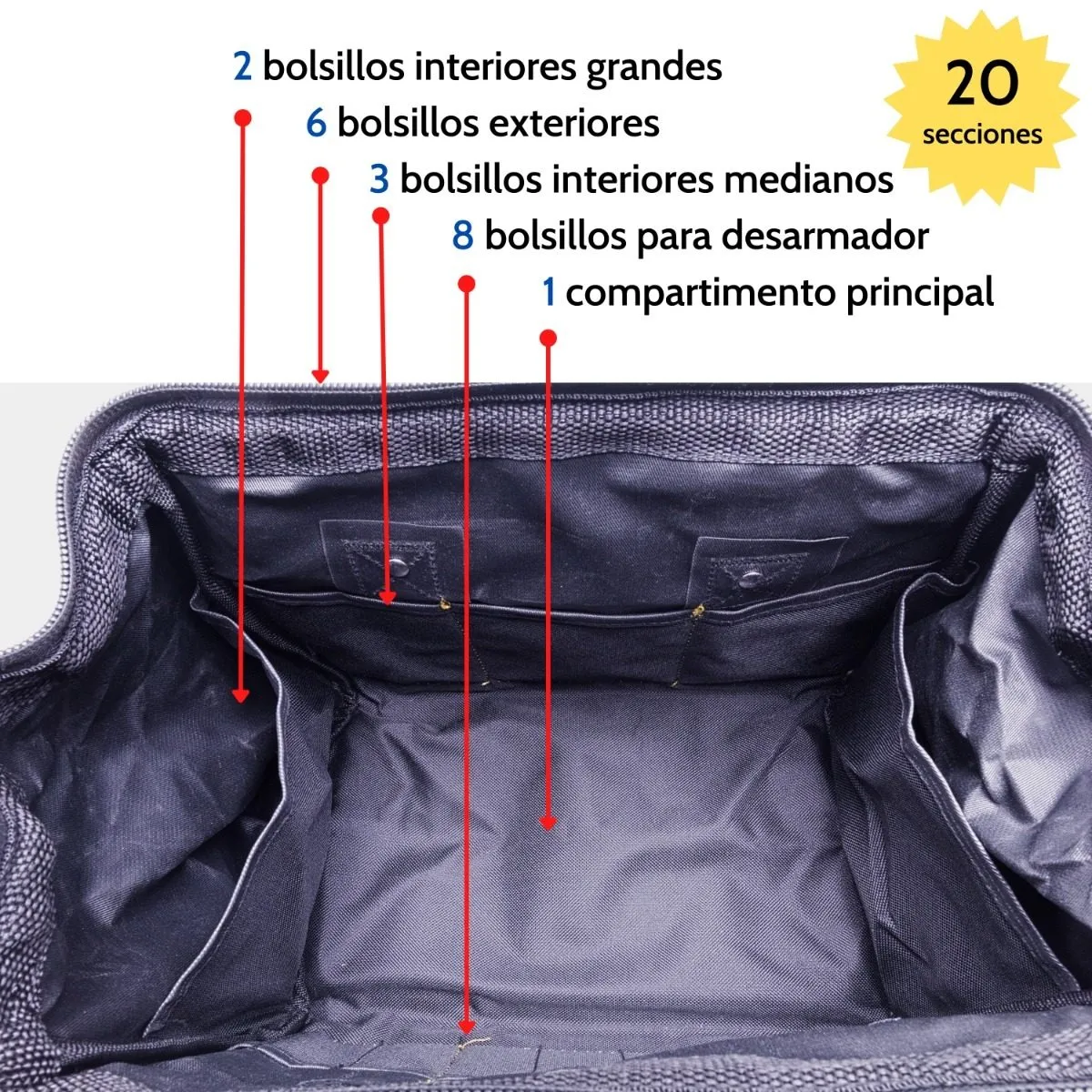 Foto 5 pulgar | Bolsa Porta Herramienta Lab.g30x25x20cm 20 Bolsillos Resiste Amarillo Negro