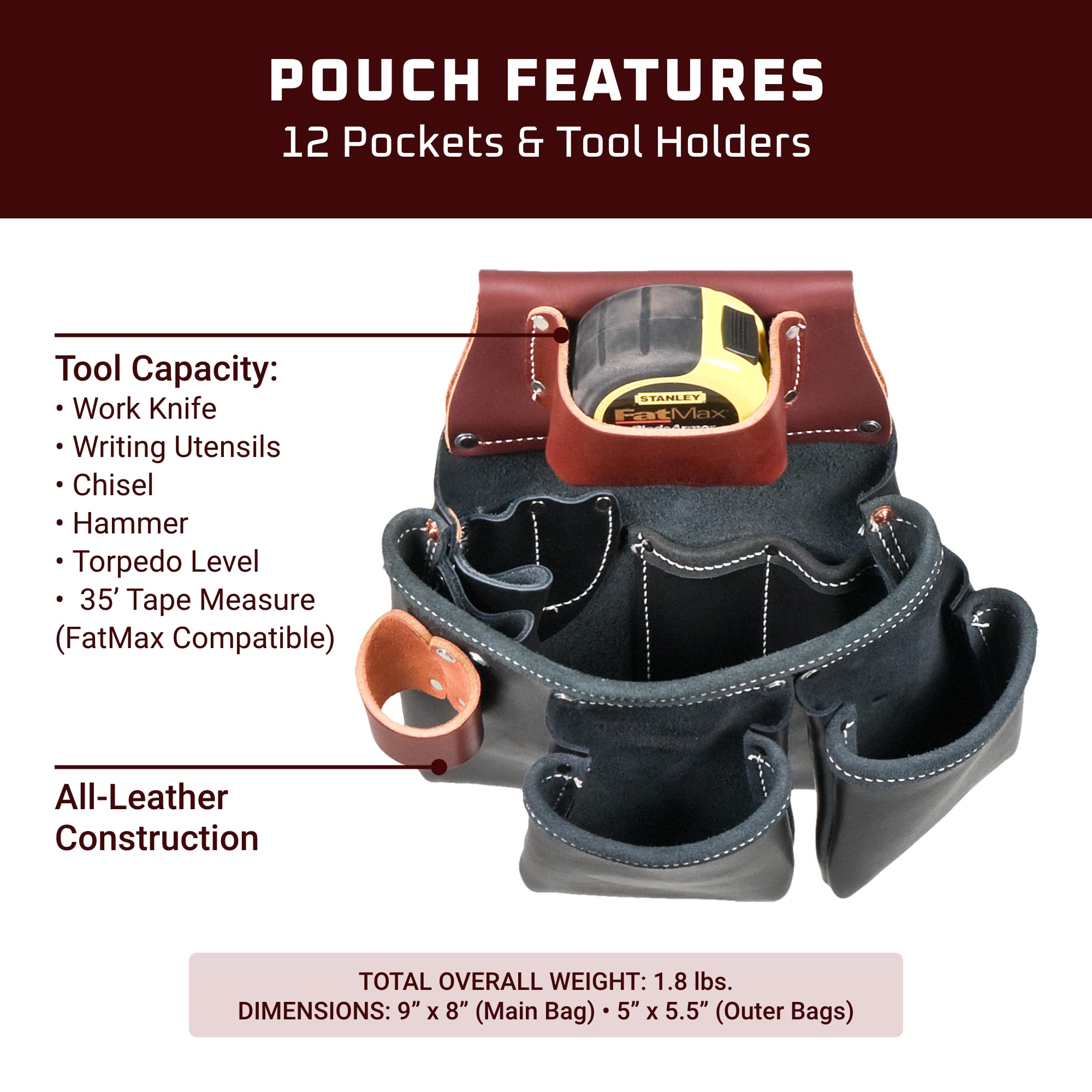 Foto 4 pulgar | Bolsa Para Herramientas Occidental Leather 3 Pouch Pro Con Soporte Para Cinta Adhesiva Negra - Venta Internacional.