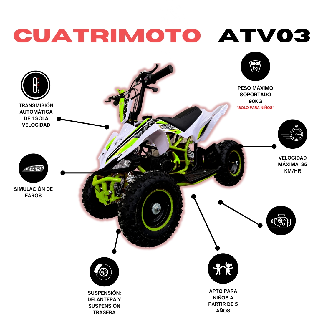 Foto 3 pulgar | Mini Cuatrimoto Atv03 Verde Motor 49cc Encendido Electrico