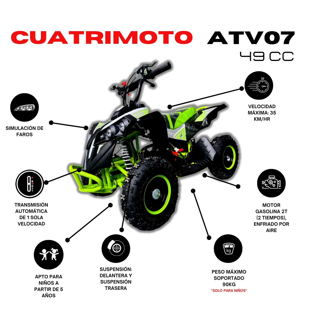Foto 3 pulgar | Mini Cuatrimoto Atv07 Verde Con Negro Motor 49cc Encendido Electrico
