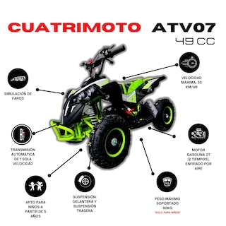 Foto 2 | Mini Cuatrimoto Atv07 Verde Con Negro Motor 49cc Encendido Electrico