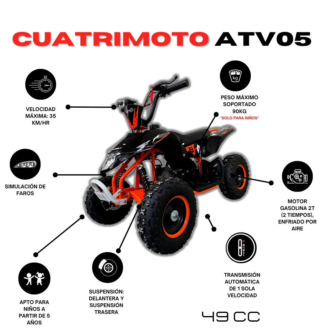 Foto 3 pulgar | Mini Cuatrimoto Atv05 Naranja Motor 49cc Encendido Electrico