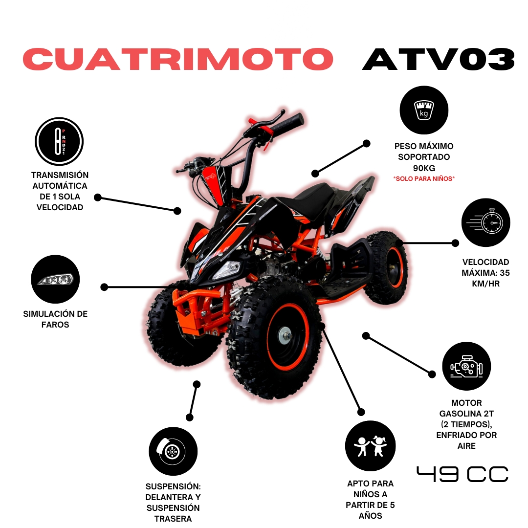 Foto 3 pulgar | Mini Cuatrimoto Atv03 Naranja Motor 49cc Encendido Electrico