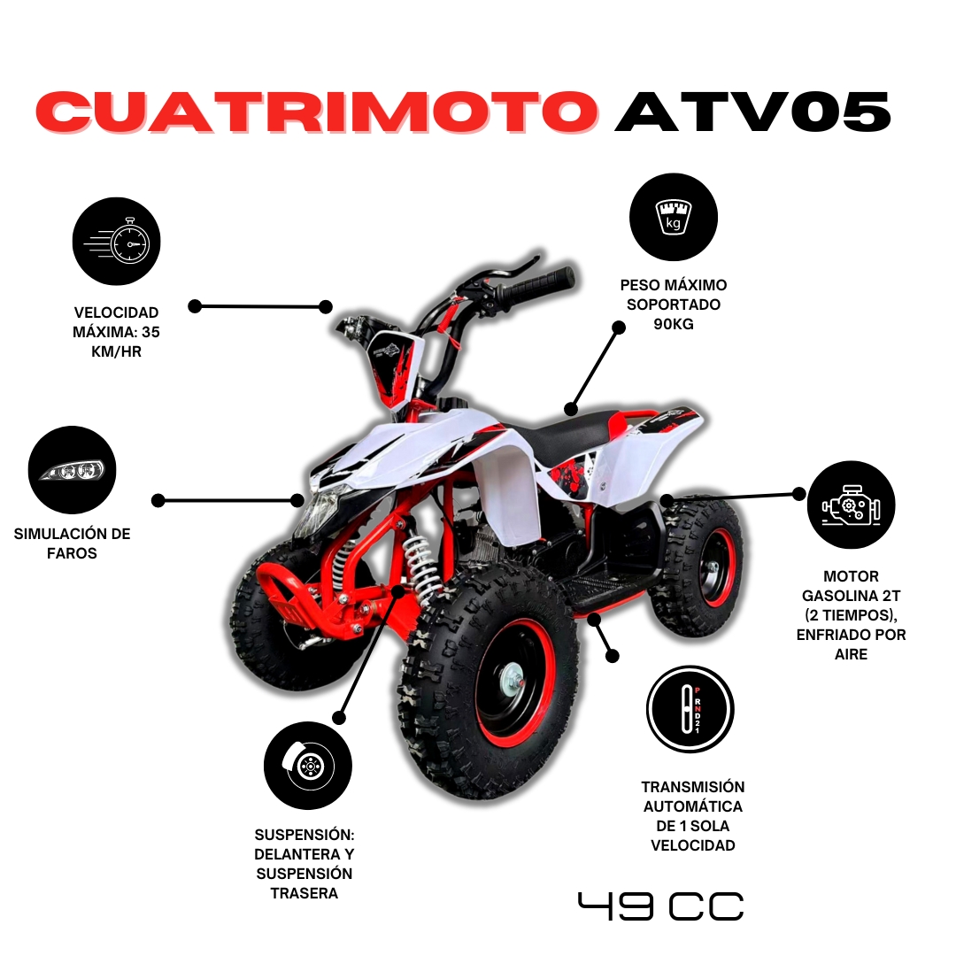 Foto 3 pulgar | Mini Cuatrimoto Atv05 Roja Motor 49cc Encendido Electrico