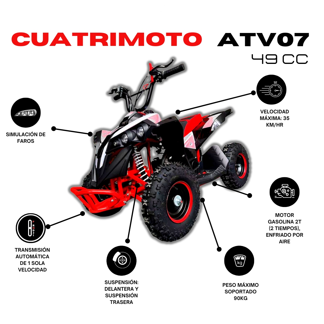 Foto 2 | Mini Cuatrimoto Atv07 Rojo Con Negro Motor 49cc Encendido Electrico