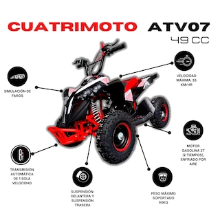 Foto 2 | Mini Cuatrimoto Atv07 Rojo Con Negro Motor 49cc Encendido Electrico