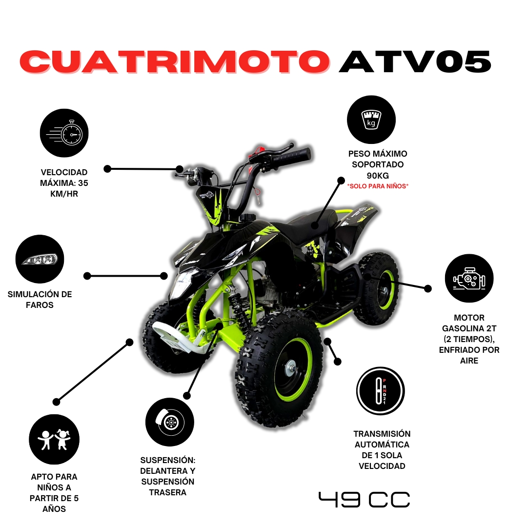 Foto 3 pulgar | Mini Cuatrimoto Atv05 Verde Motor 49cc Encendido Electrico