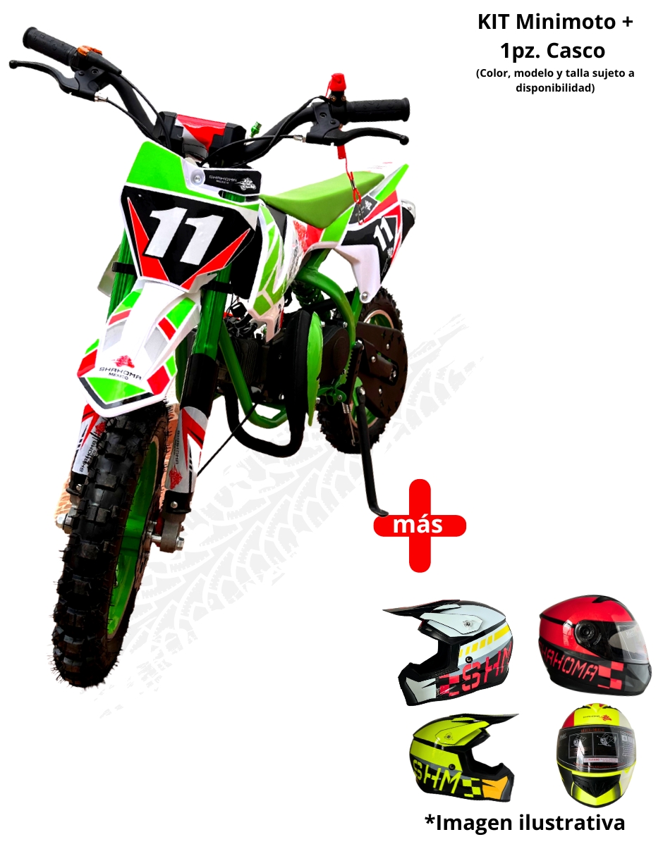 Mini Moto Shahoma Nts01 Se Premium 49cc Verde + Casco Infantil Shahoma