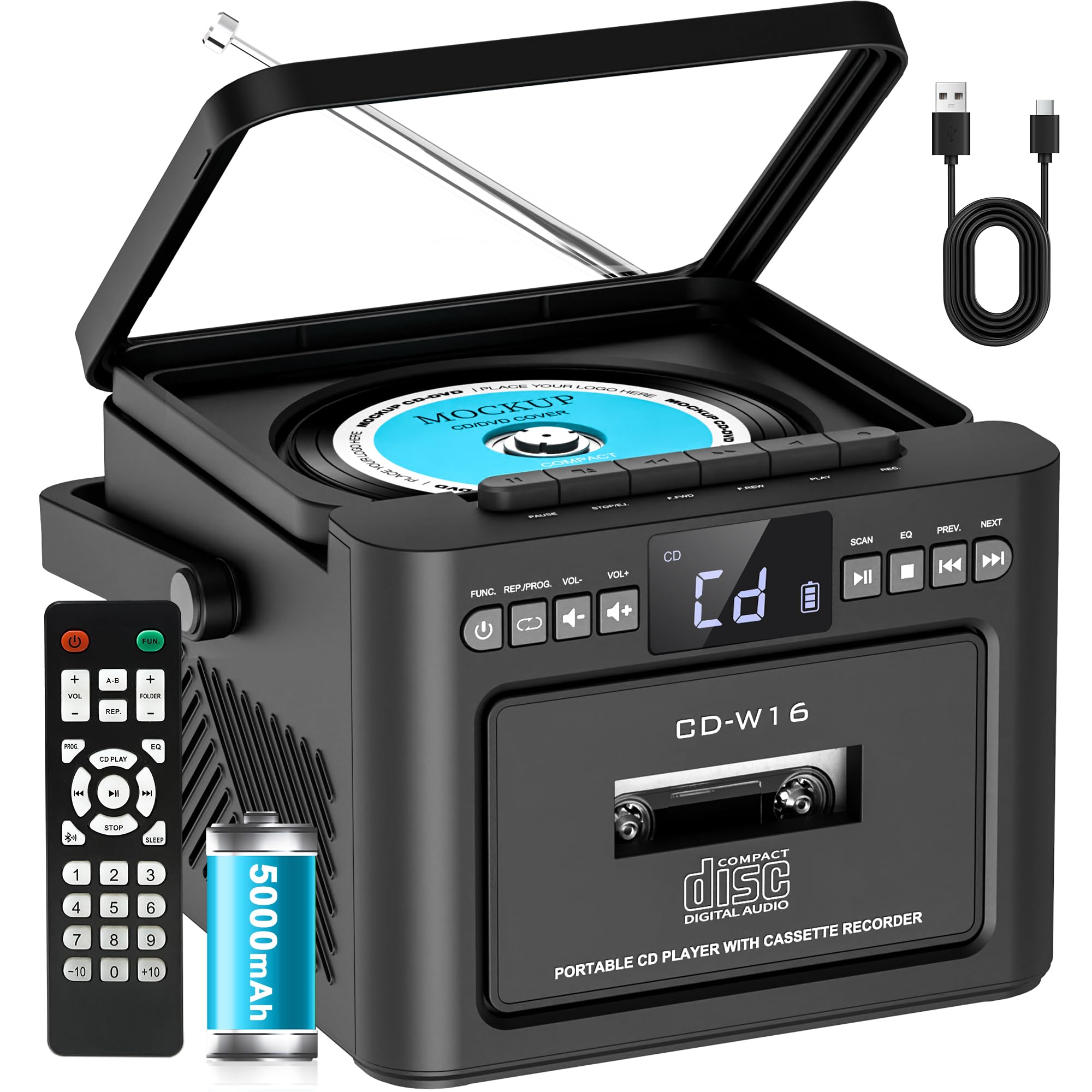 Reproductor De Cd Boombox Greadio Recargable Con Cassette Bluetooth - Venta Internacional.