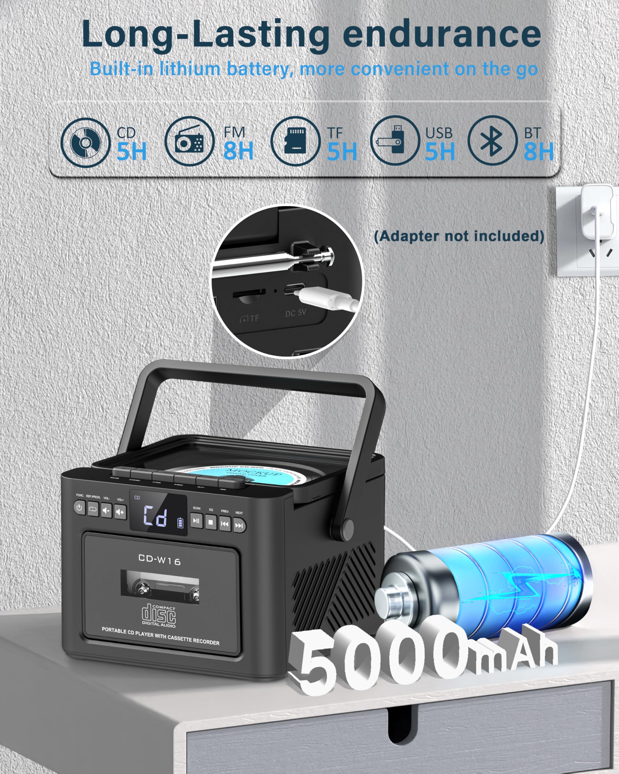 Foto 3 | Reproductor De Cd Boombox Greadio Recargable Con Cassette Bluetooth - Venta Internacional.