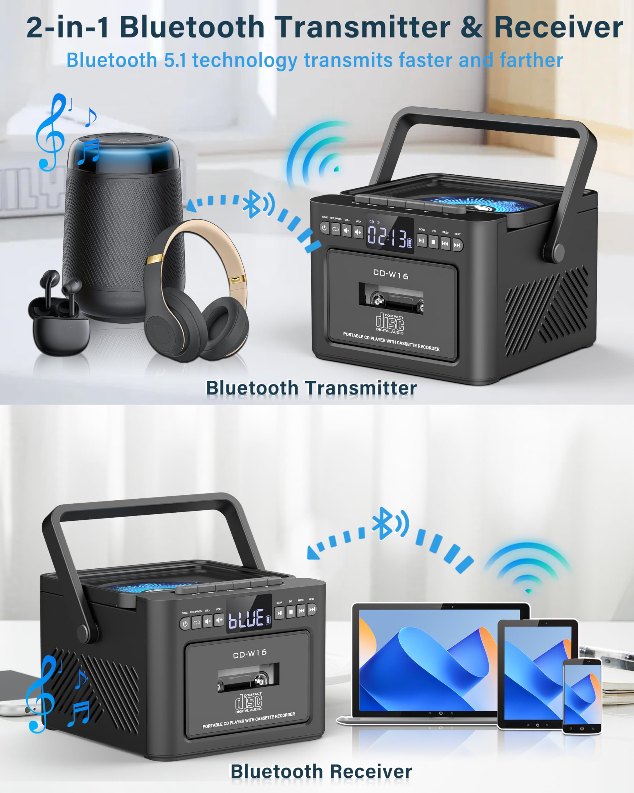 Foto 4 | Reproductor De Cd Boombox Greadio Recargable Con Cassette Bluetooth - Venta Internacional.